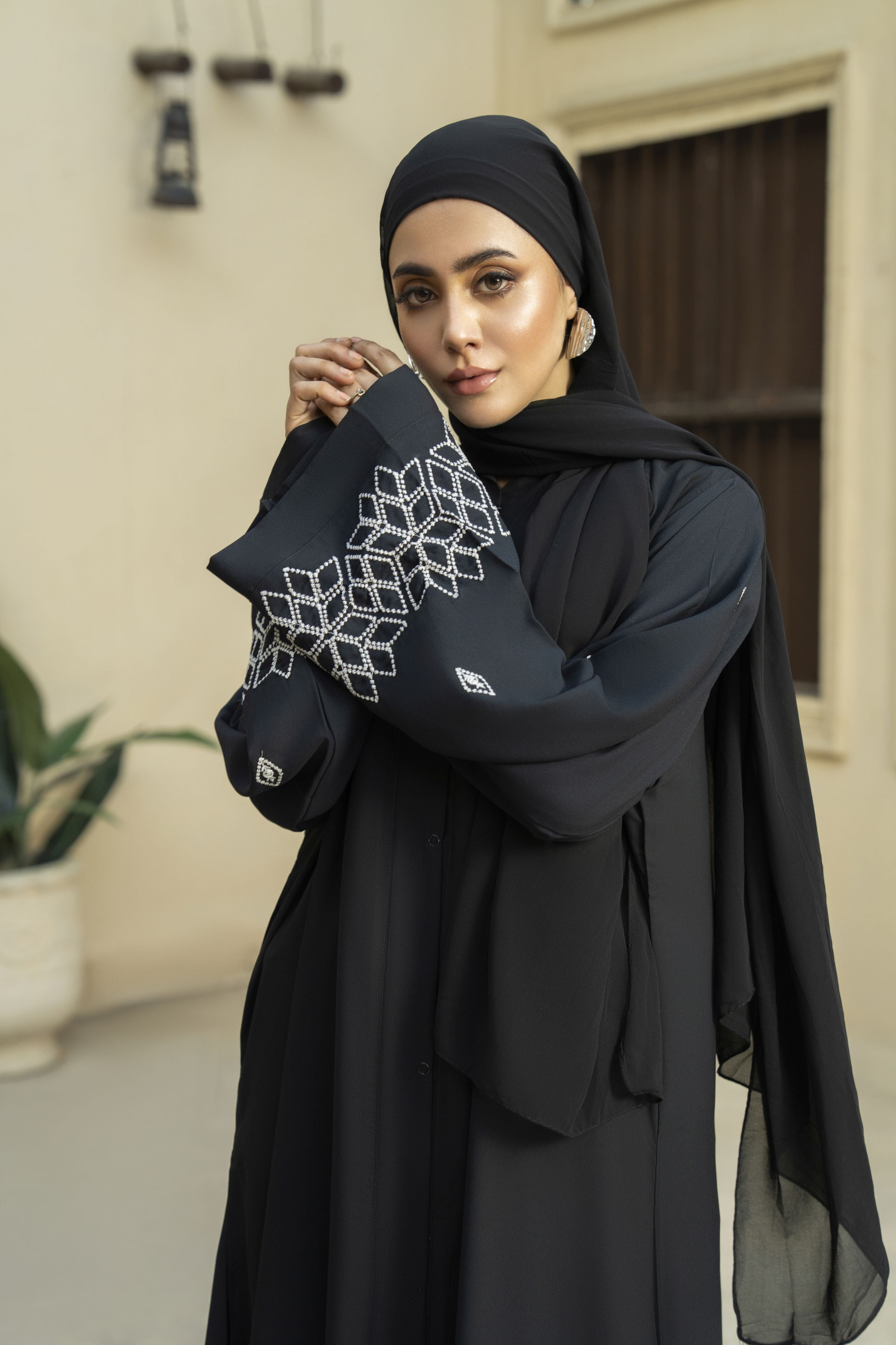 Embroidered Black Georgette Abaya – Zaina Luxe Drapes Collection ZLD1