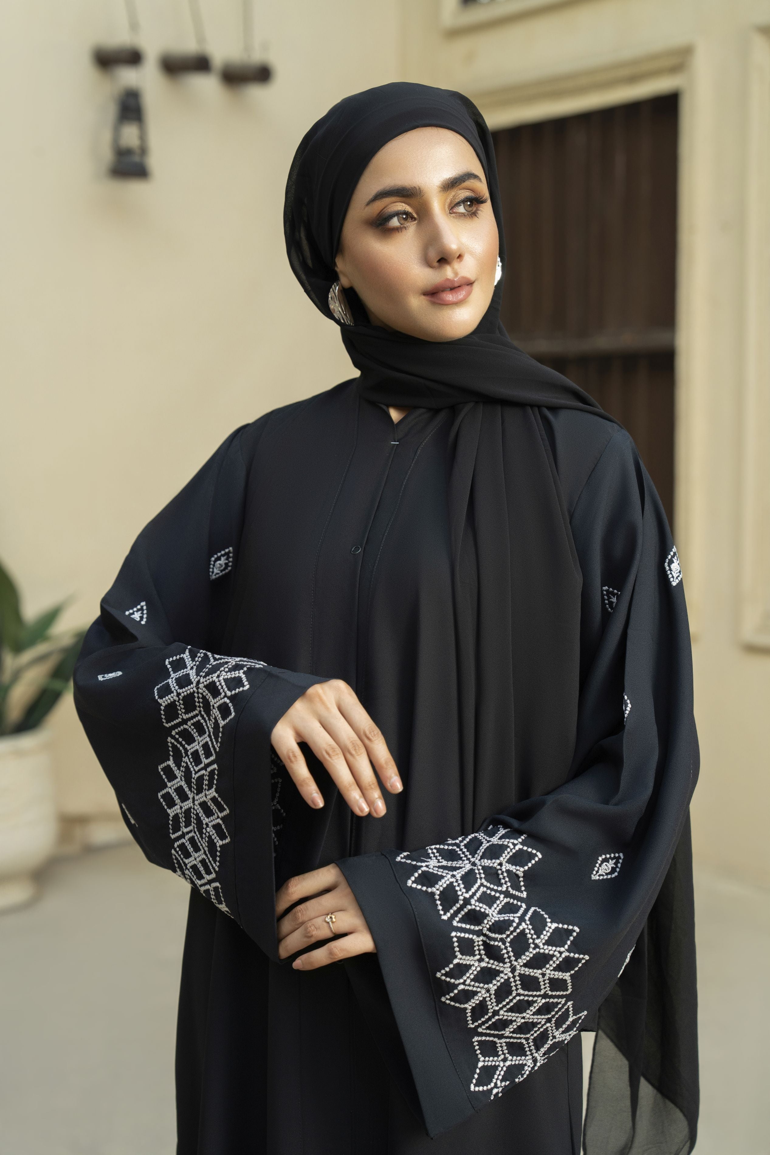 Embroidered Black Georgette Abaya – Zaina Luxe Drapes Collection ZLD1