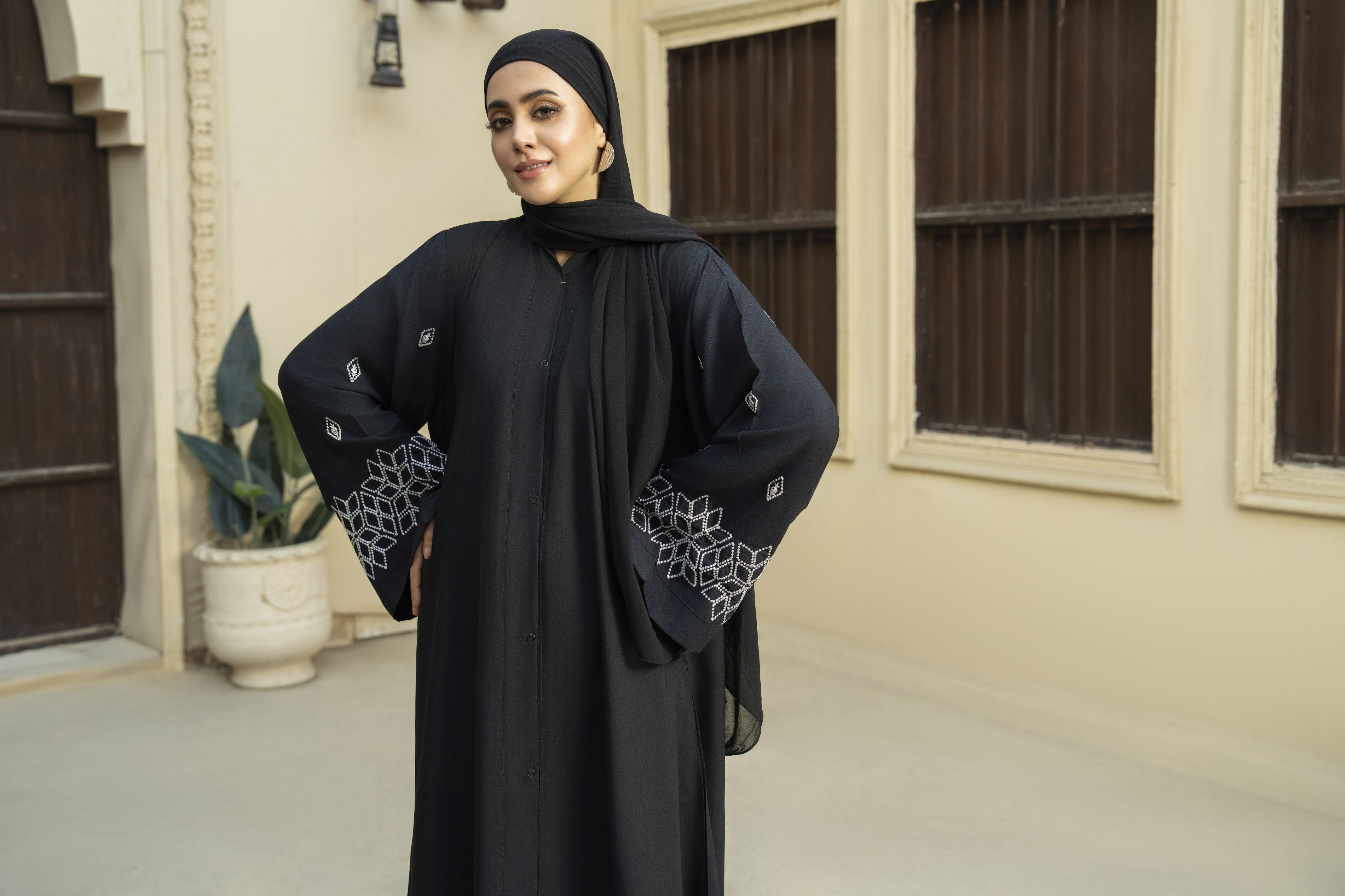 Embroidered Black Georgette Abaya – Zaina Luxe Drapes Collection ZLD1