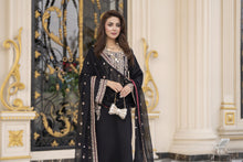 Reshmi RA9 Black Embroidered 3pc Raw Silk Suit with Chiffon Dupatta