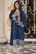 Reshmi RA6 Blue Embroidered 3pc Raw Silk Suit with Chiffon Dupatta