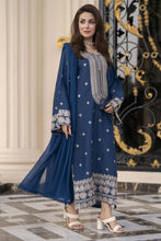 Reshmi RA6 Blue Embroidered 3pc Raw Silk Suit with Chiffon Dupatta