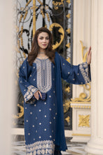 Reshmi RA6 Blue Embroidered 3pc Raw Silk Suit with Chiffon Dupatta