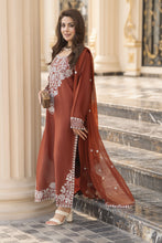 Reshmi RA5 Rust Embroidered 3pc Raw Silk Suit with Chiffon Dupatta