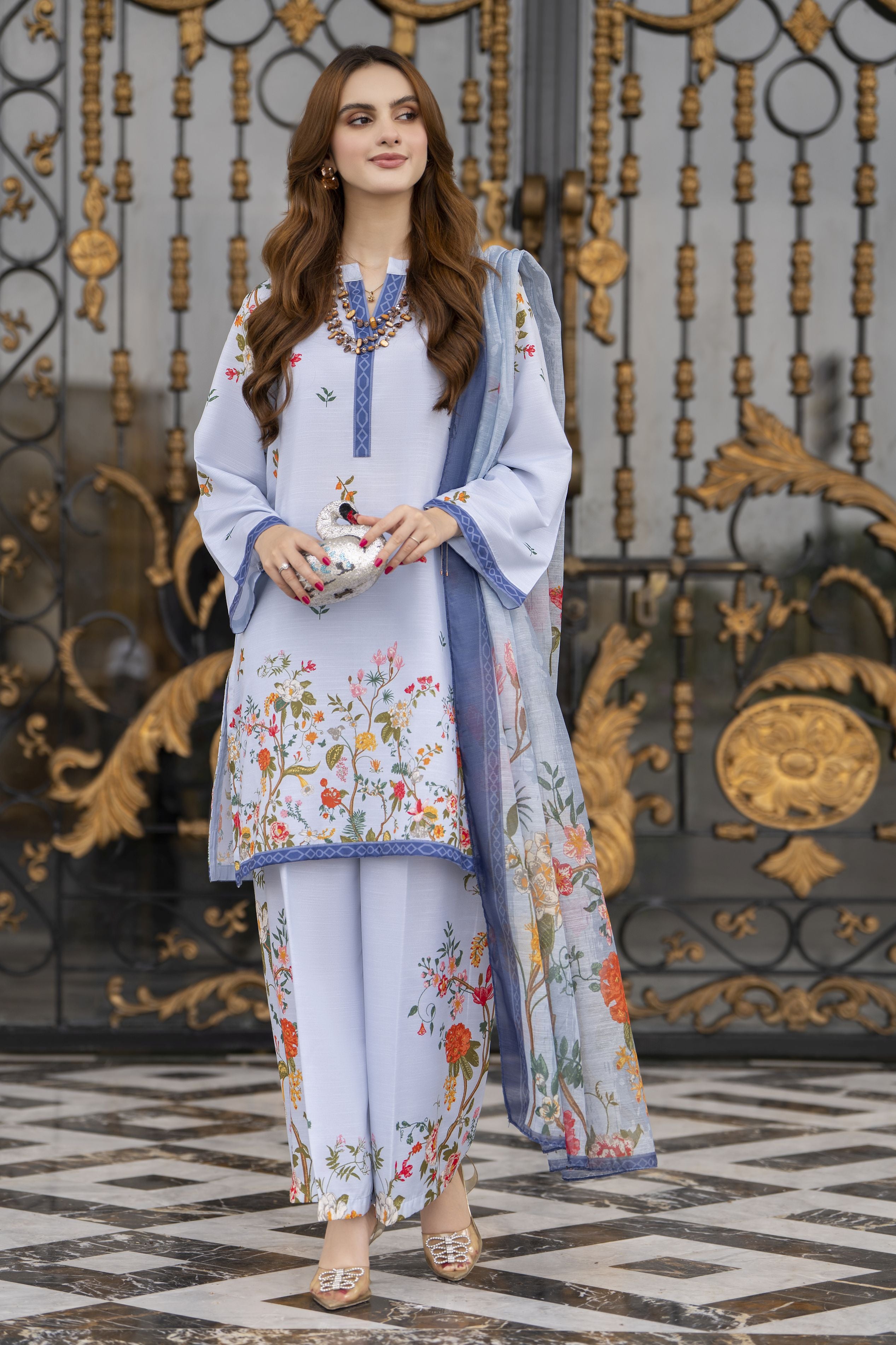 Daily Drapes by Mona – 3pc Raw Silk Suit with Wide Leg Trousers DDR6