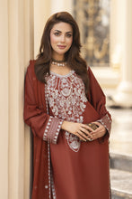Reshmi RA5 Rust Embroidered 3pc Raw Silk Suit with Chiffon Dupatta