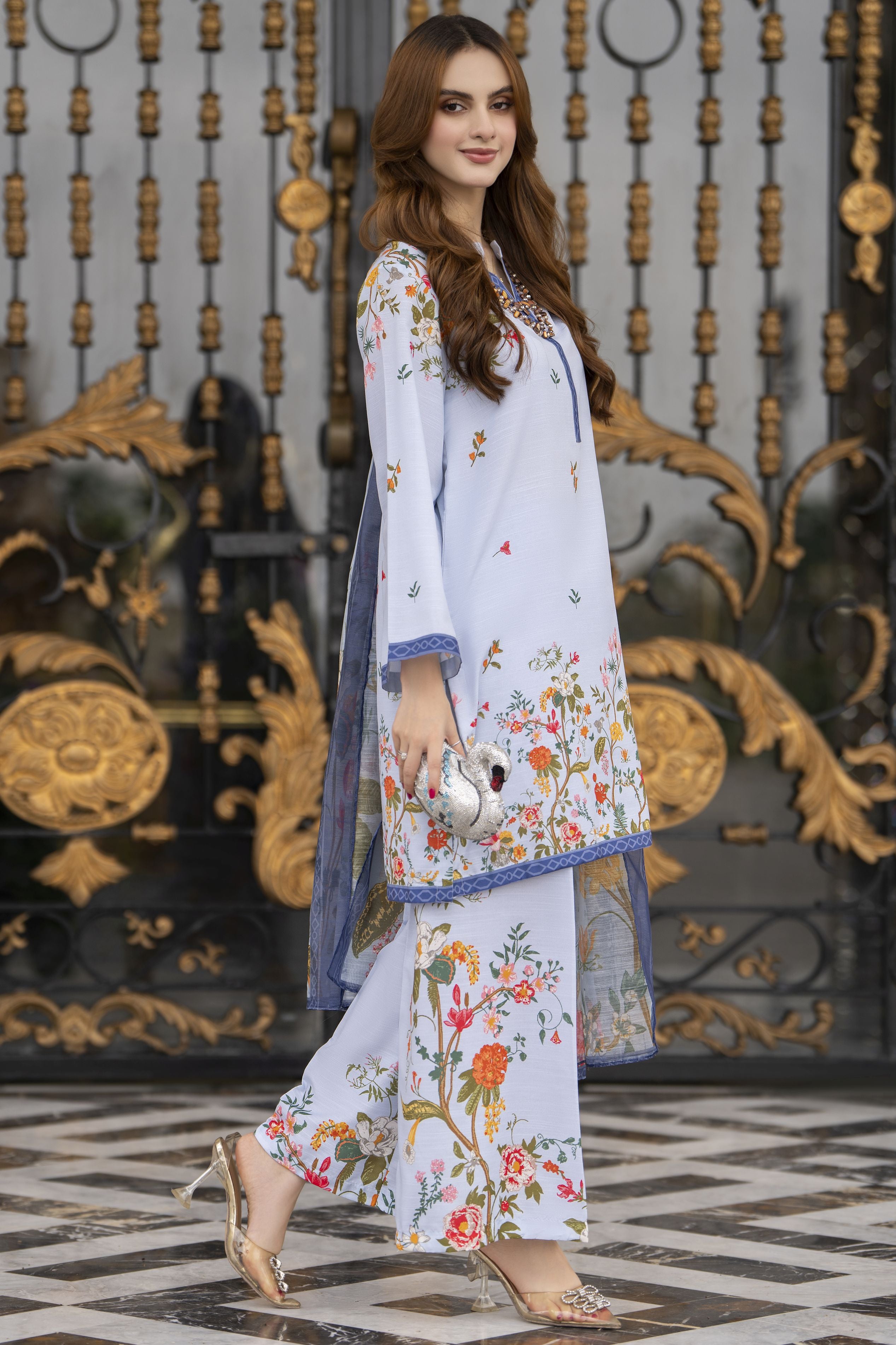 Daily Drapes by Mona – 3pc Raw Silk Suit with Wide Leg Trousers DDR6