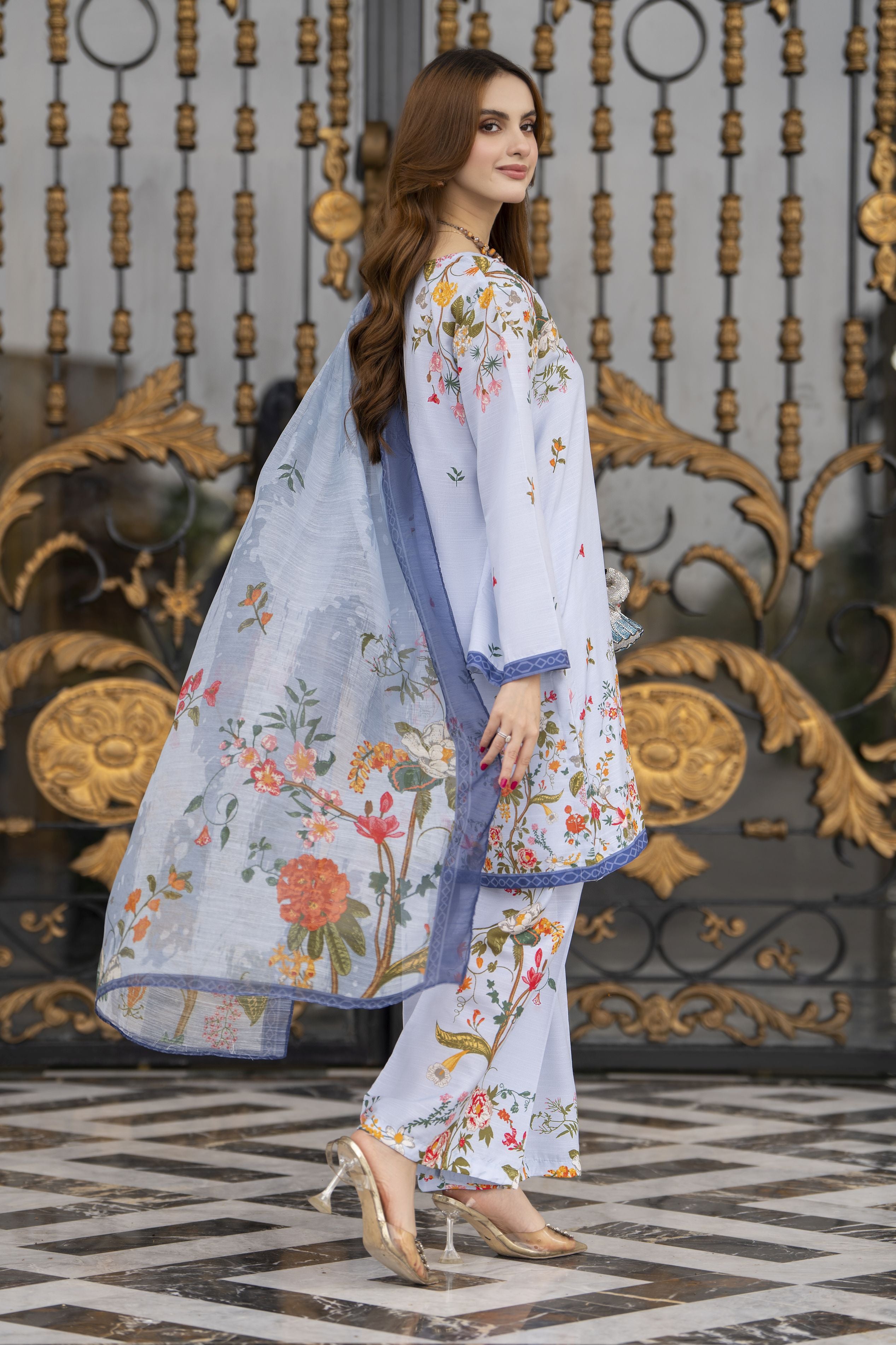 Daily Drapes by Mona – 3pc Raw Silk Suit with Wide Leg Trousers DDR6