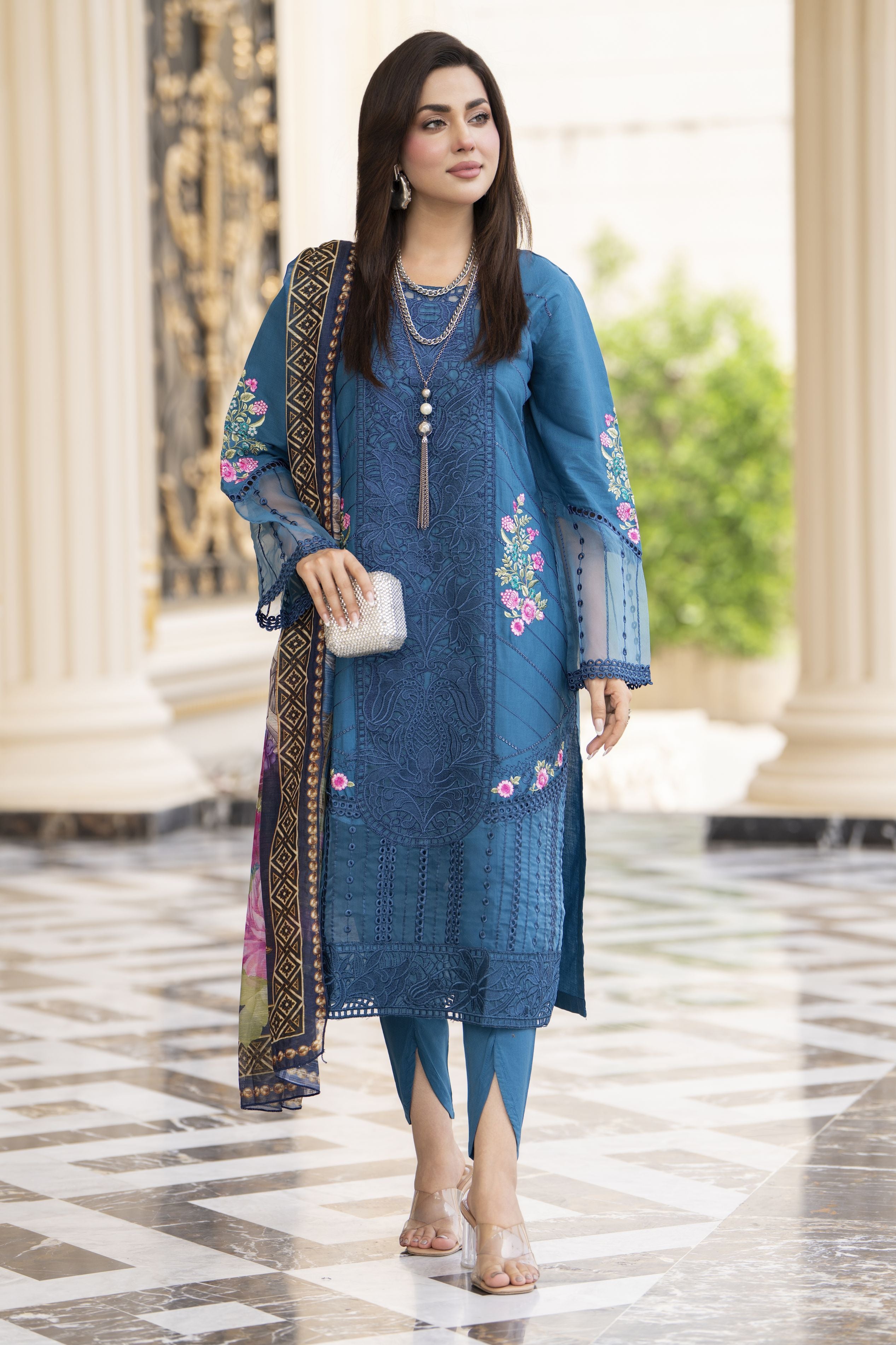 Cotton Canvas by Zaiwa – 3pc Blue Cotton Suit with Tulip Pants CCZ3