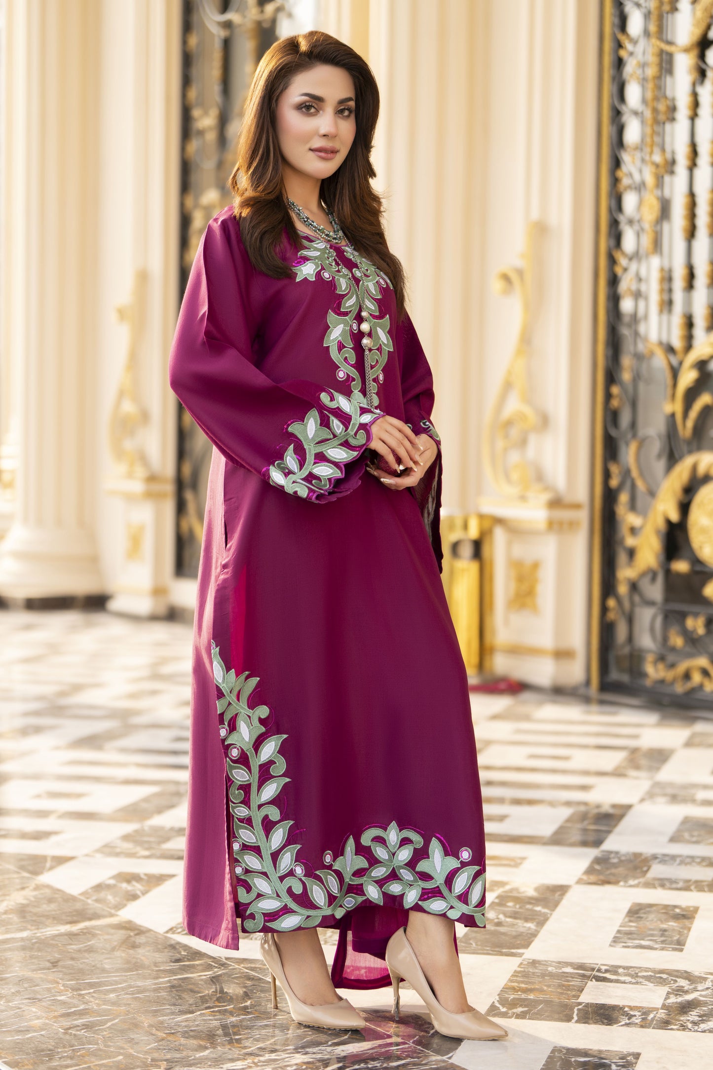 Reshmi RA10 Magenta Embroidered 3pc Raw Silk Suit with Chiffon Dupatta