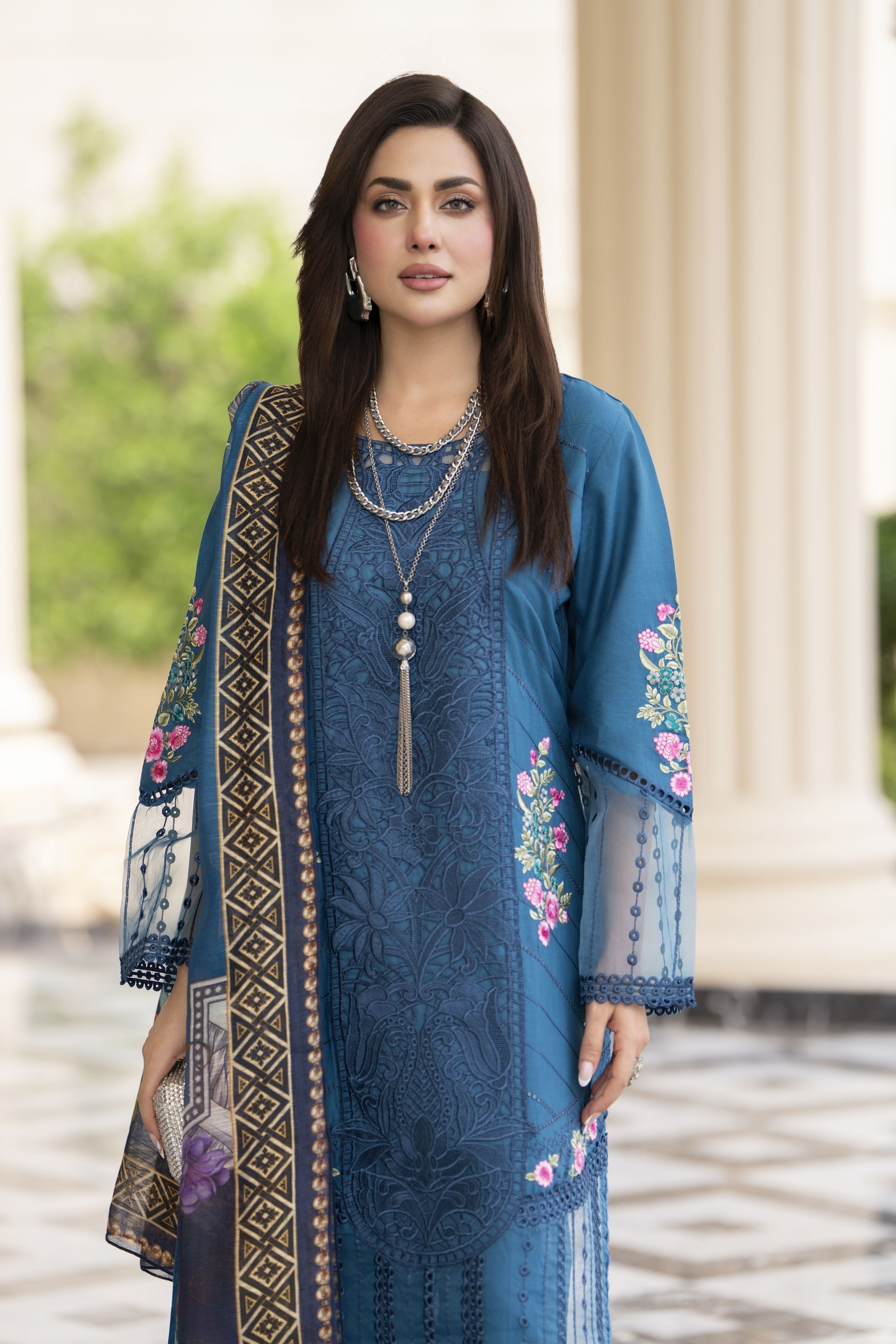 Cotton Canvas by Zaiwa – 3pc Blue Cotton Suit with Tulip Pants CCZ3