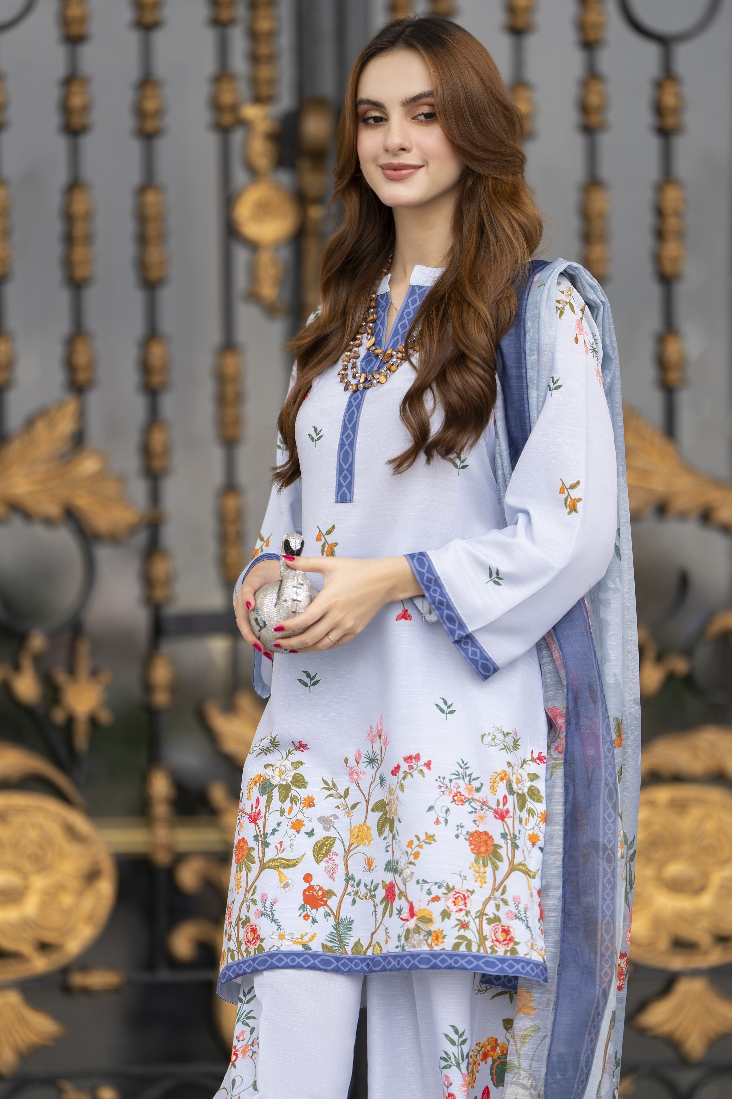 Daily Drapes by Mona – 3pc Raw Silk Suit with Wide Leg Trousers DDR6