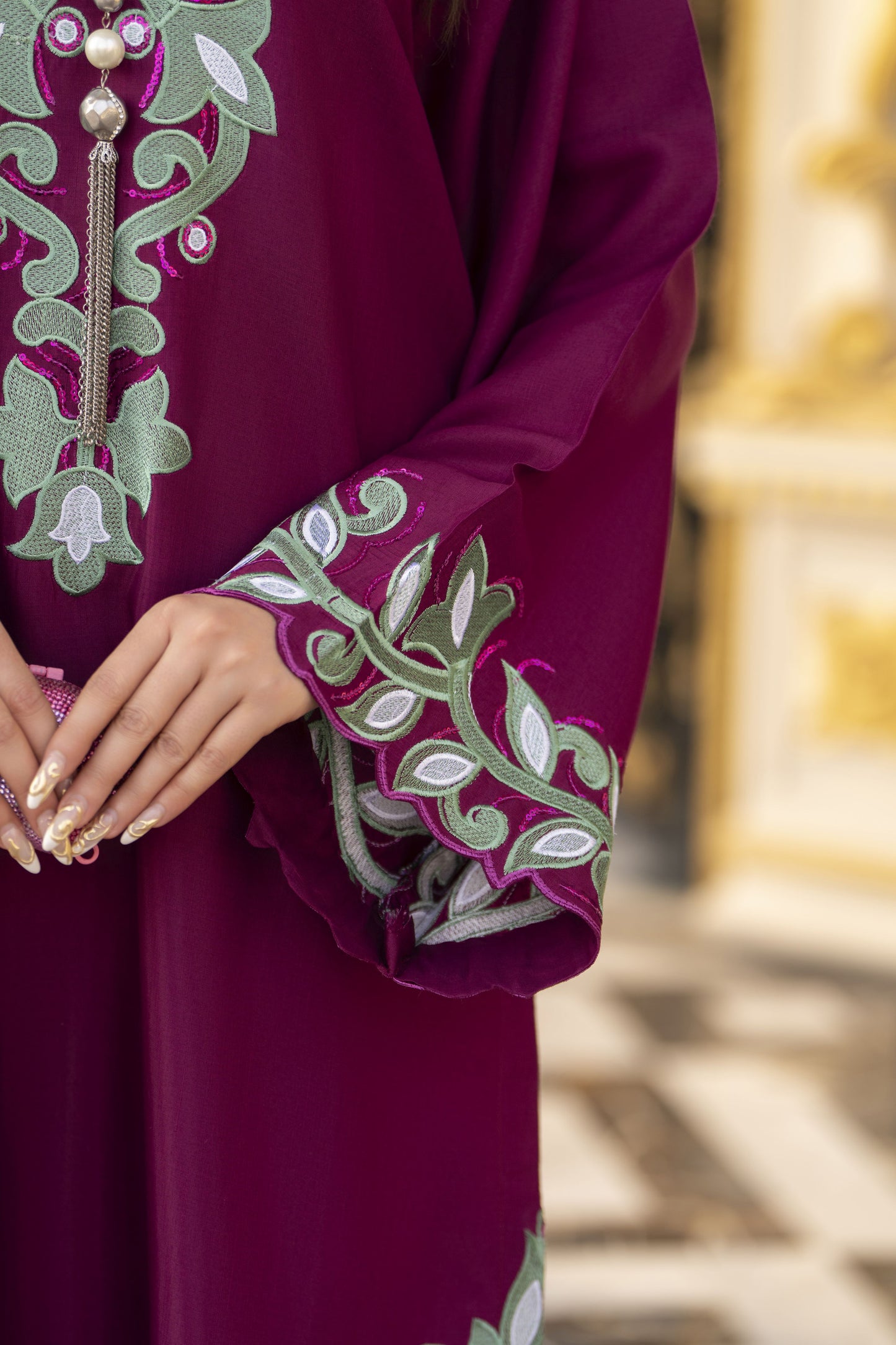 Reshmi RA10 Magenta Embroidered 3pc Raw Silk Suit with Chiffon Dupatta