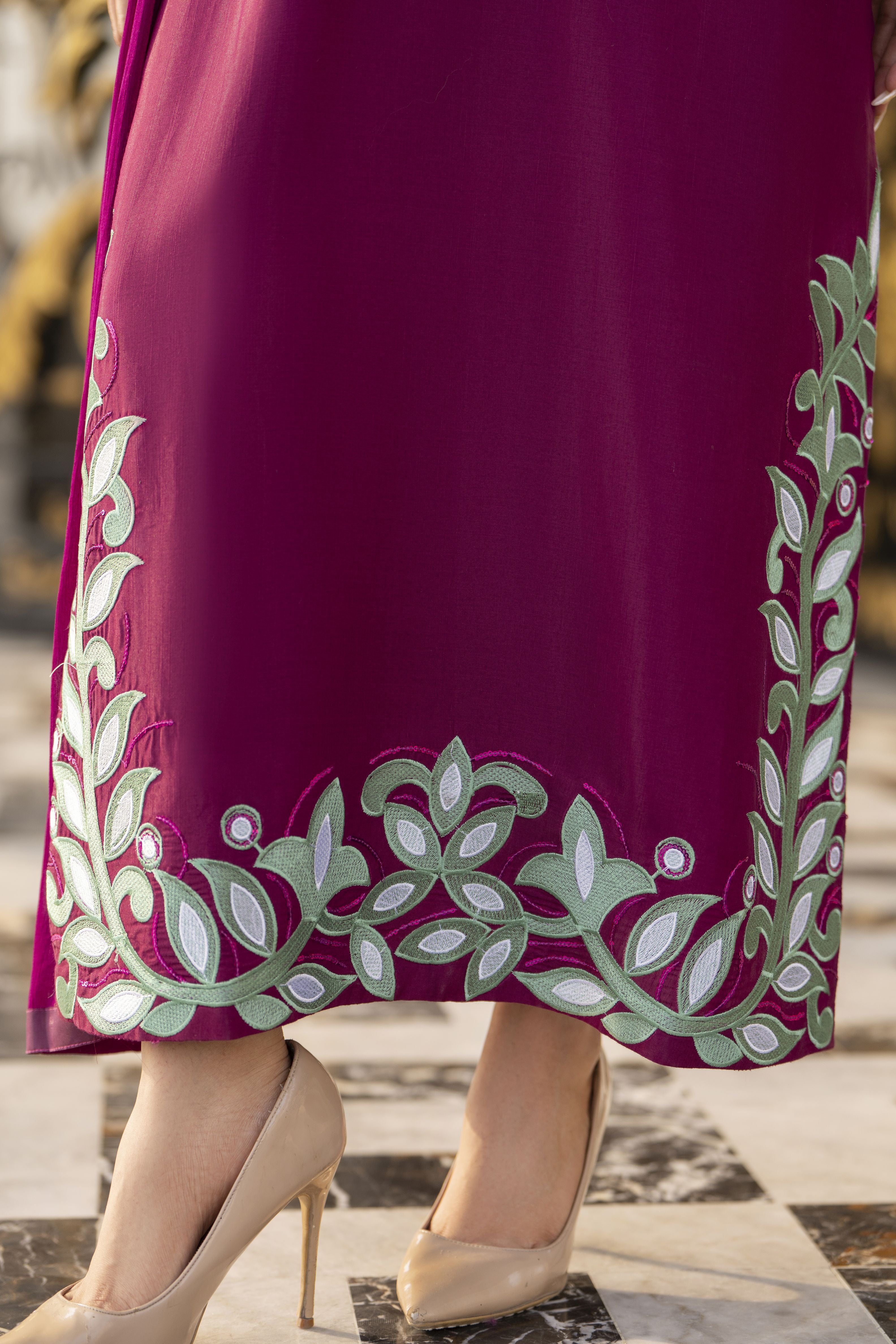 Reshmi RA10 Magenta Embroidered 3pc Raw Silk Suit with Chiffon Dupatta