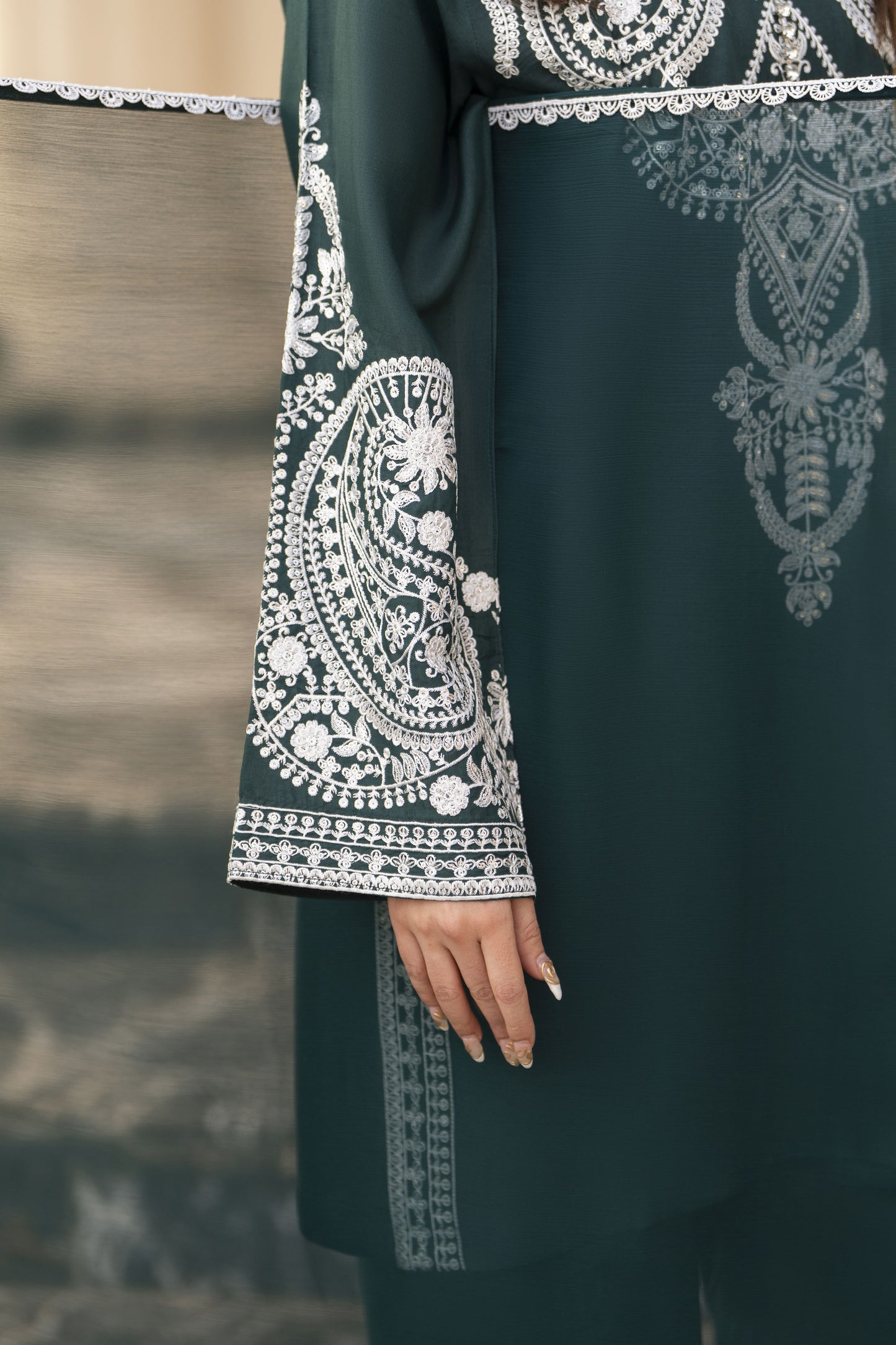 Reshmi RA7 Bottle Green Embroidered 3pc Raw Silk Suit with Shalwar
