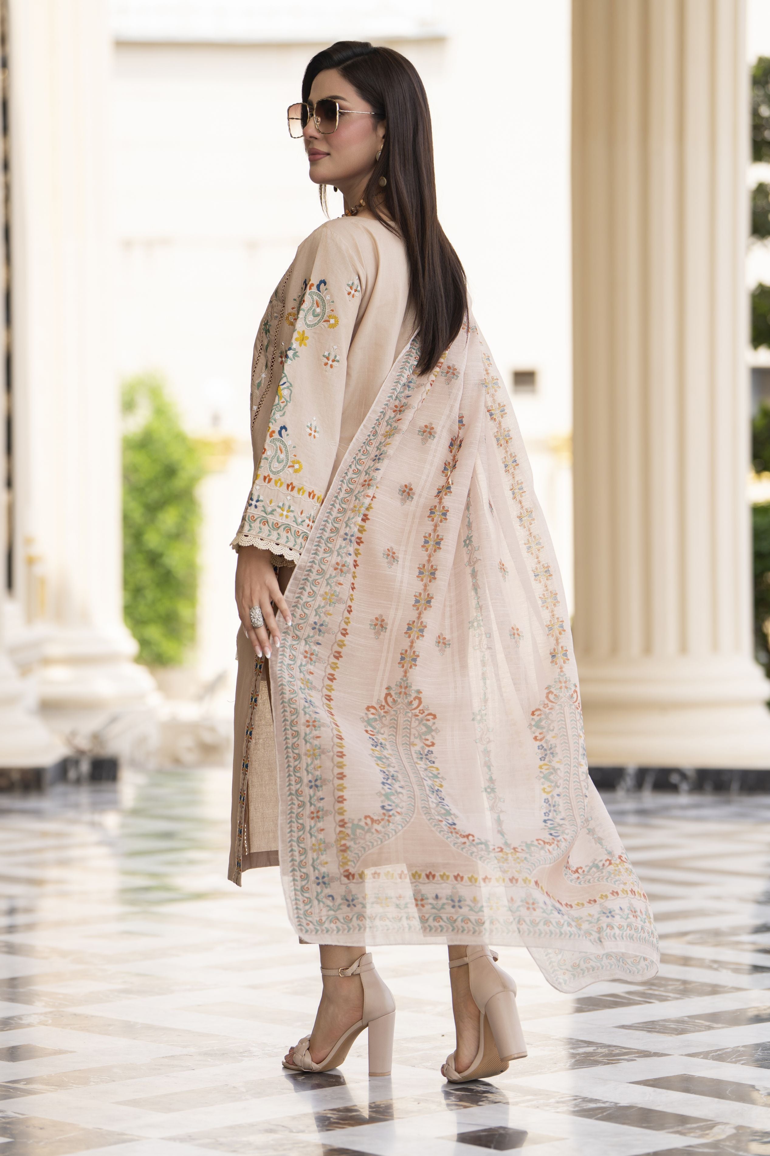 Cotton Canvas by Zaiwa – 3pc Beige Cotton Cutwork Suit CCZ7