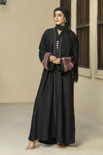 Black Silk Abaya with Peach Embroidery & Tassel Detail – Zaina Luxe Drapes Collection ZLD4
