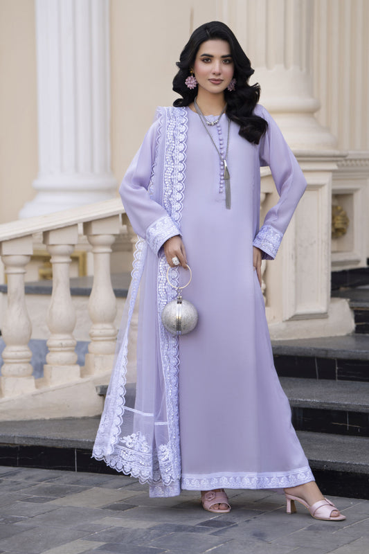 Aleezay Evara 3pc Raw Silk Embroidered Long Frock Ready to Wear Suit EZ6