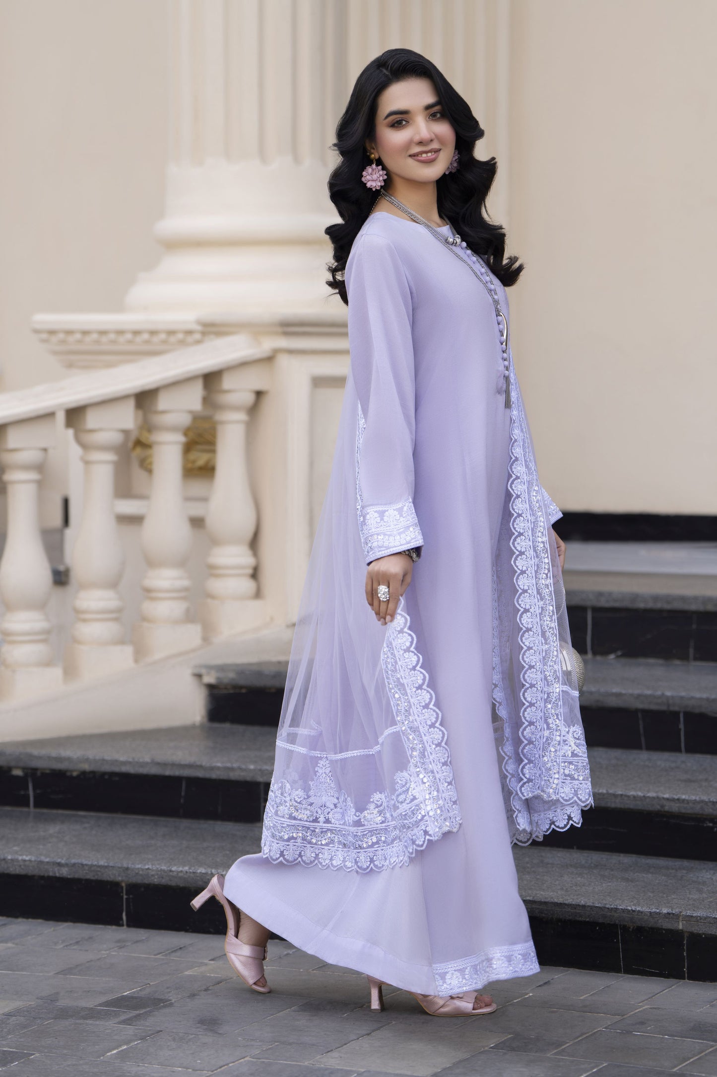 Aleezay Evara 3pc Raw Silk Embroidered Long Frock Ready to Wear Suit EZ6