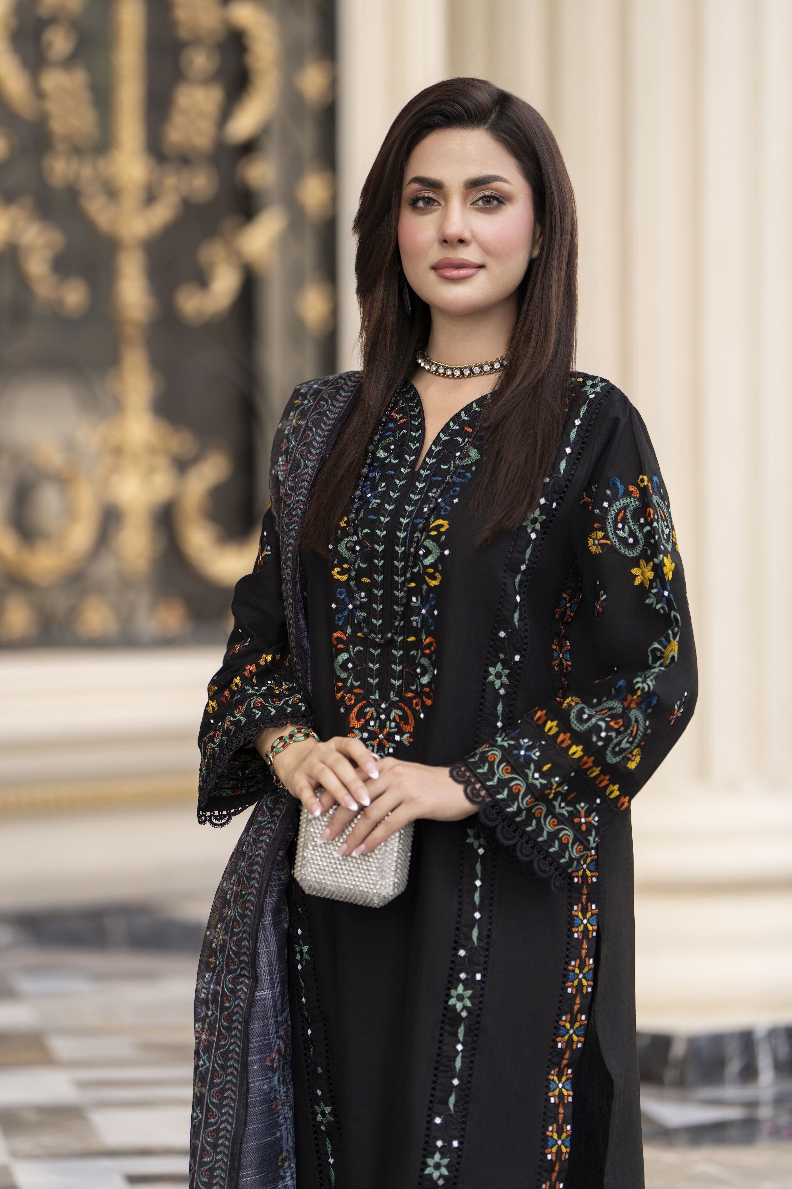 Cotton Canvas by Zaiwa – 3pc Black Cotton Pakistani Designer Suit CCZ9