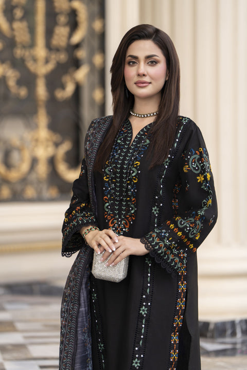 Cotton Canvas by Zaiwa – 3pc Black Cotton Pakistani Designer Suit CCZ9