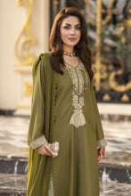 Reshmi RA1 Olive Embroidered 3pc Raw Silk Suit with Chiffon Dupatta