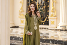 Reshmi RA1 Olive Embroidered 3pc Raw Silk Suit with Chiffon Dupatta