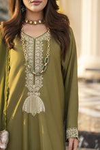 Reshmi RA1 Olive Embroidered 3pc Raw Silk Suit with Chiffon Dupatta