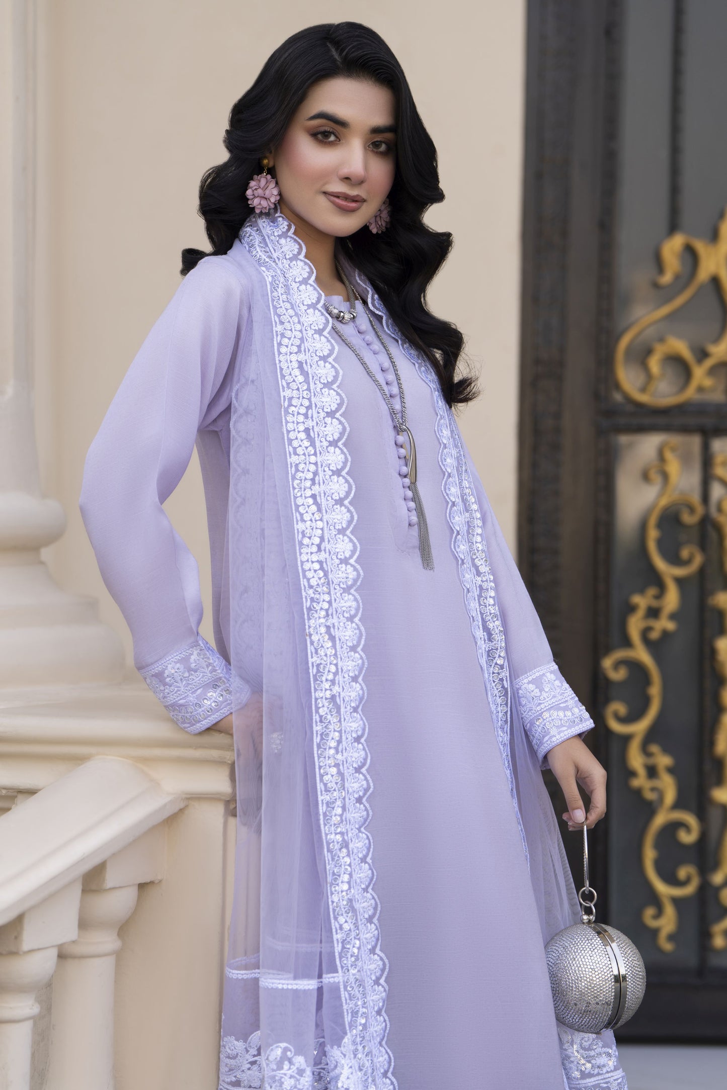 Aleezay Evara 3pc Raw Silk Embroidered Long Frock Ready to Wear Suit EZ6