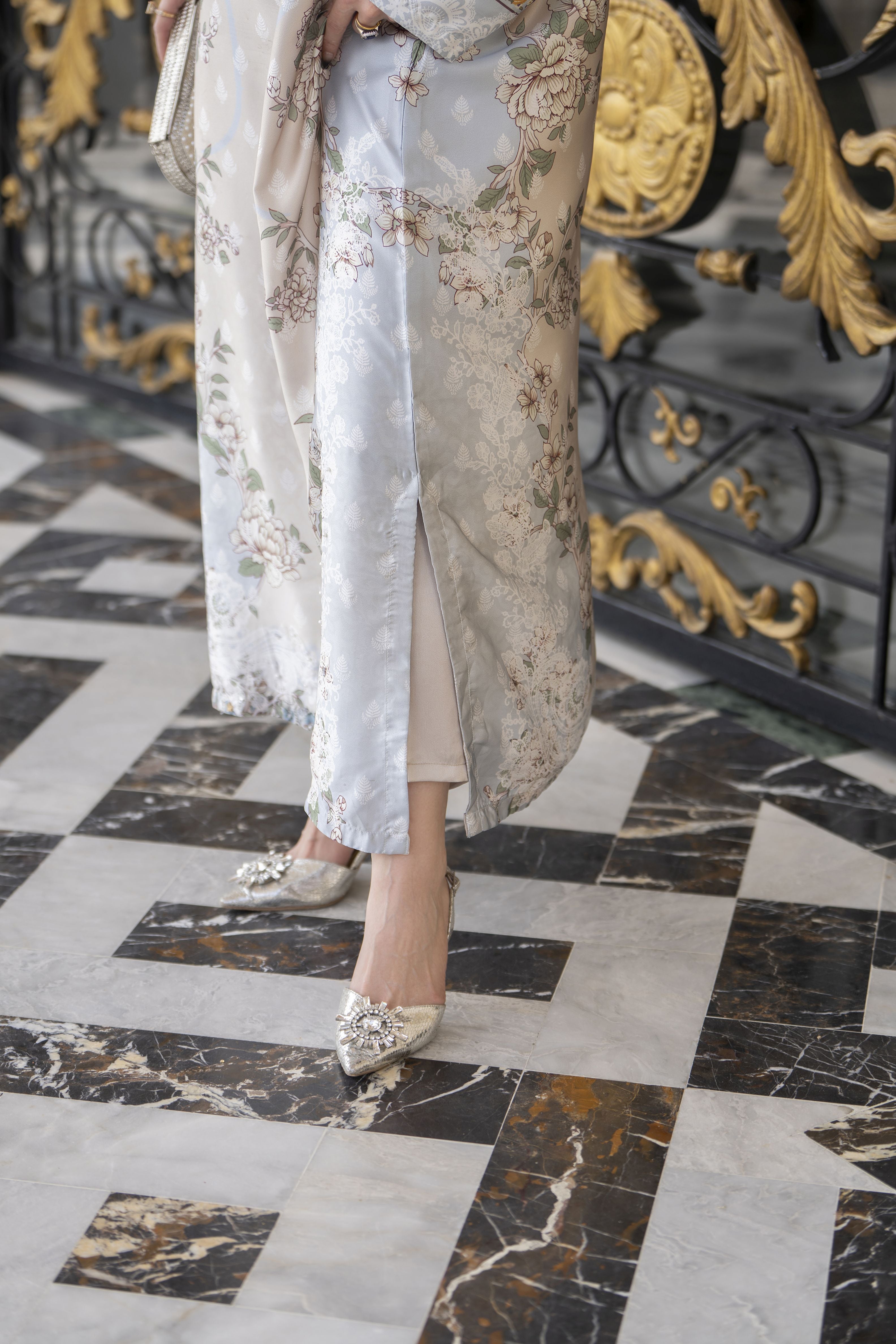 Sakeena 2pc Printed Charmeuse Handworked Kaftan – Yusra – CS7