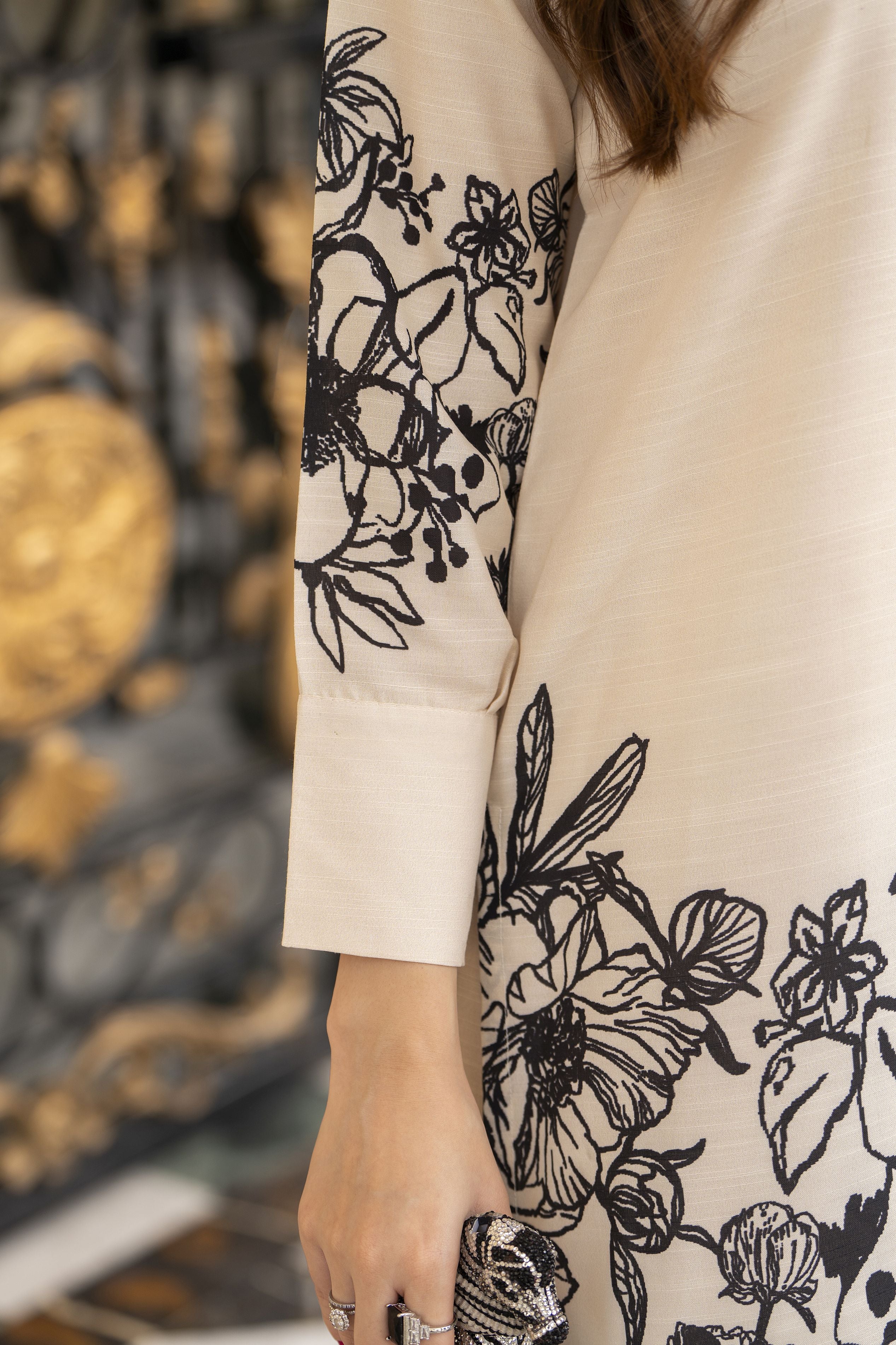 Daily Drapes by Mona – 3pc Raw Silk Printed co-ord set with Palazzo Pants DDR8