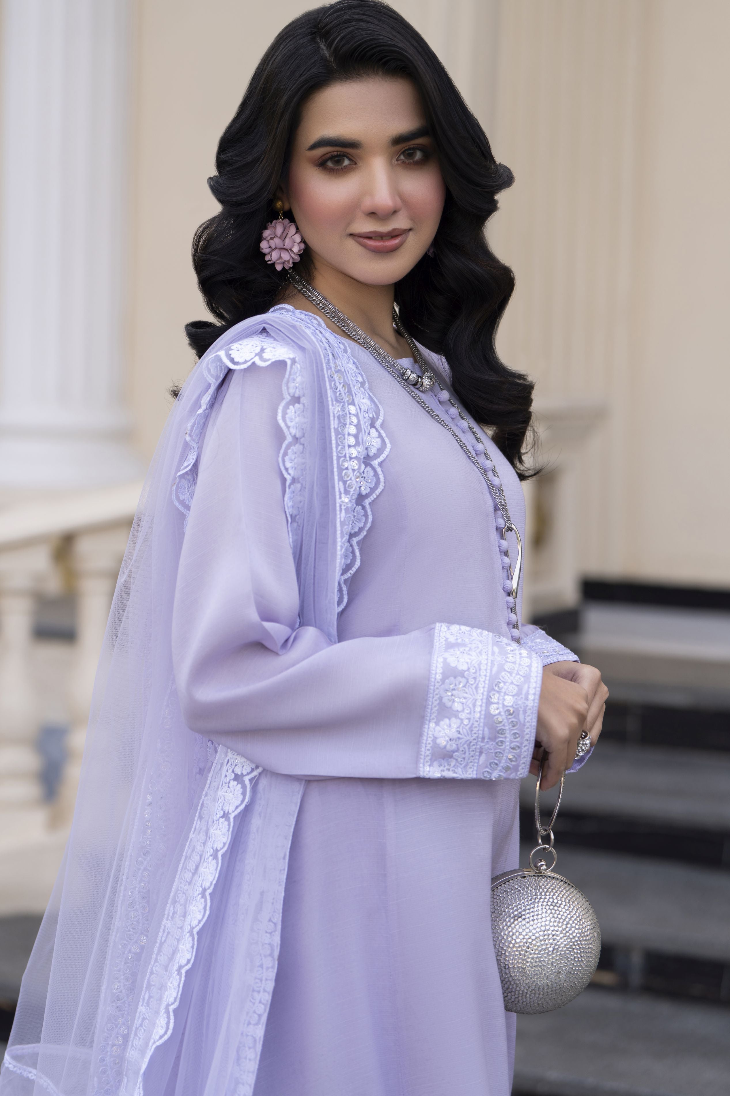 Aleezay Evara 3pc Raw Silk Embroidered Long Frock Ready to Wear Suit EZ6