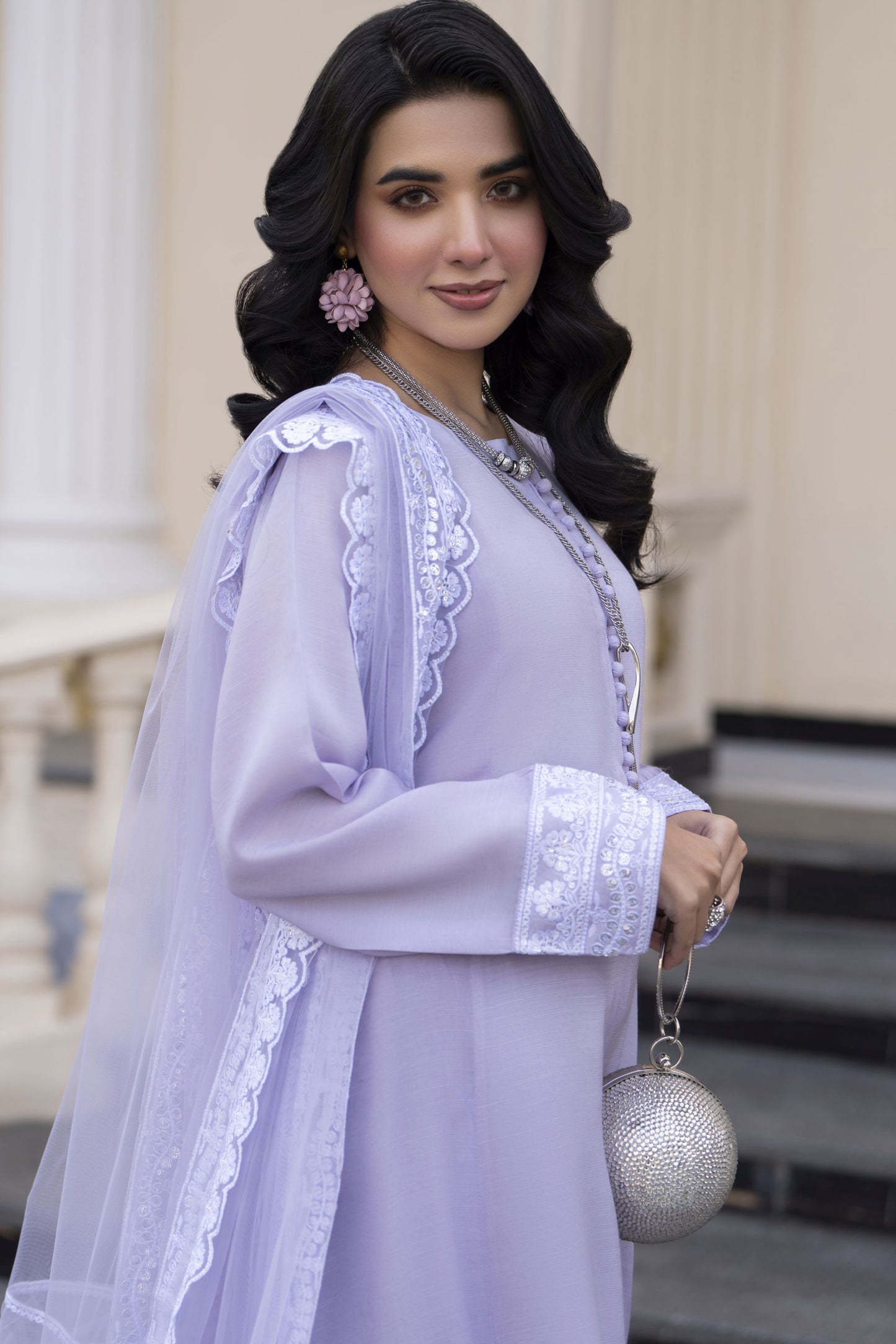 Aleezay Evara 3pc Raw Silk Embroidered Long Frock Ready to Wear Suit EZ6