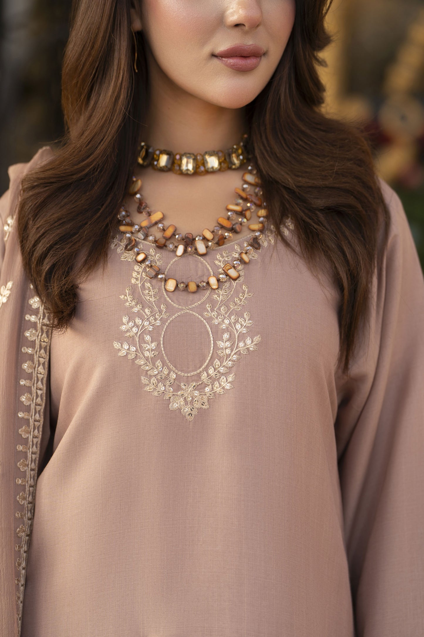 Reshmi RA4 Nude Embroidered 3pc Raw Silk Suit with Chiffon Dupatta