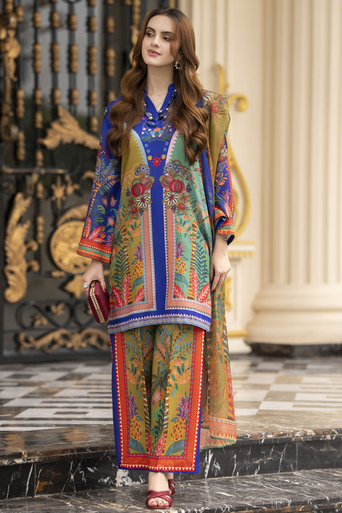Daily Drapes by Mona – 3pc Printed Raw Silk co-ord set for women DDR5
