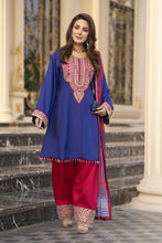 Reshmi RA2 Blue Embroidered Frock with Farshi Shalwar 3pc Raw Silk Suit