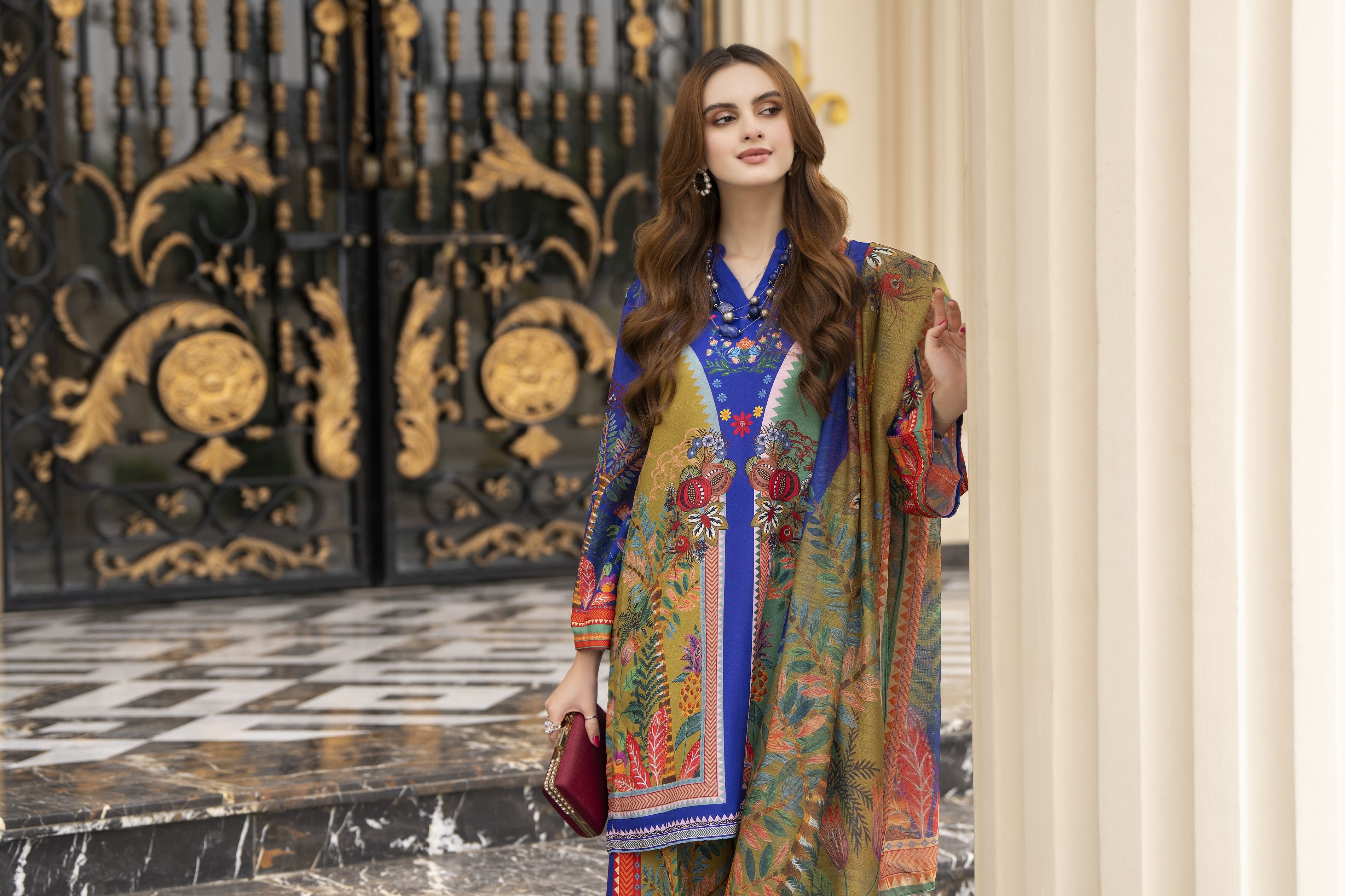 Daily Drapes by Mona – 3pc Printed Raw Silk co-ord set for women DDR5