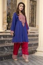 Reshmi RA2 Blue Embroidered Frock with Farshi Shalwar 3pc Raw Silk Suit
