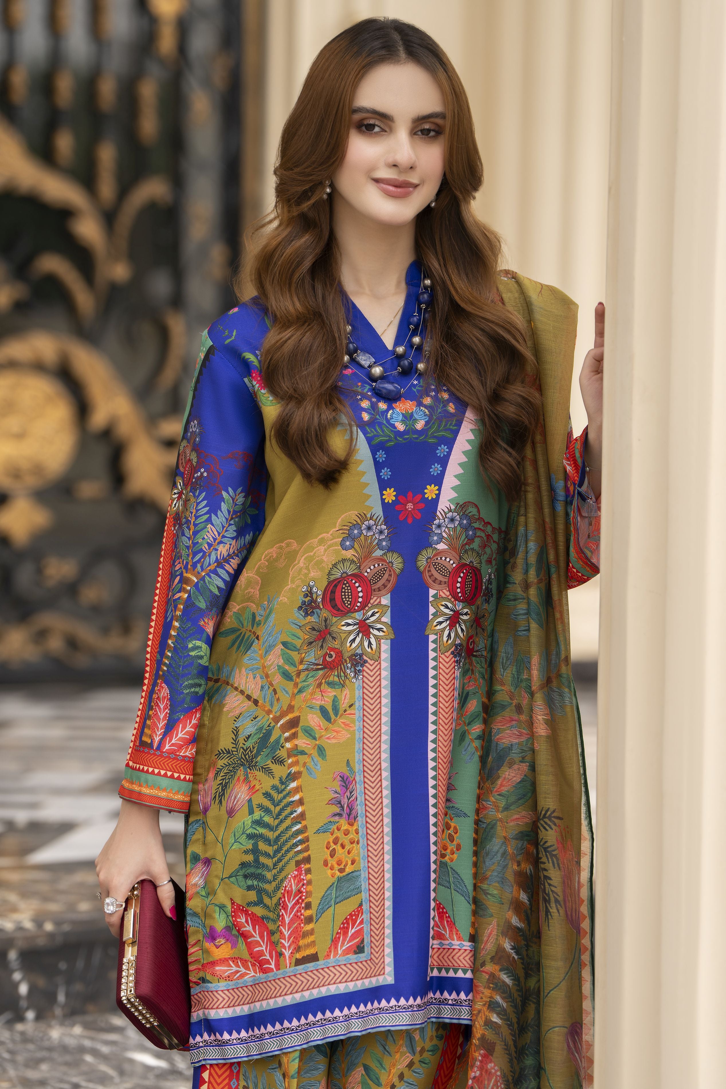 Daily Drapes by Mona – 3pc Printed Raw Silk co-ord set for women DDR5