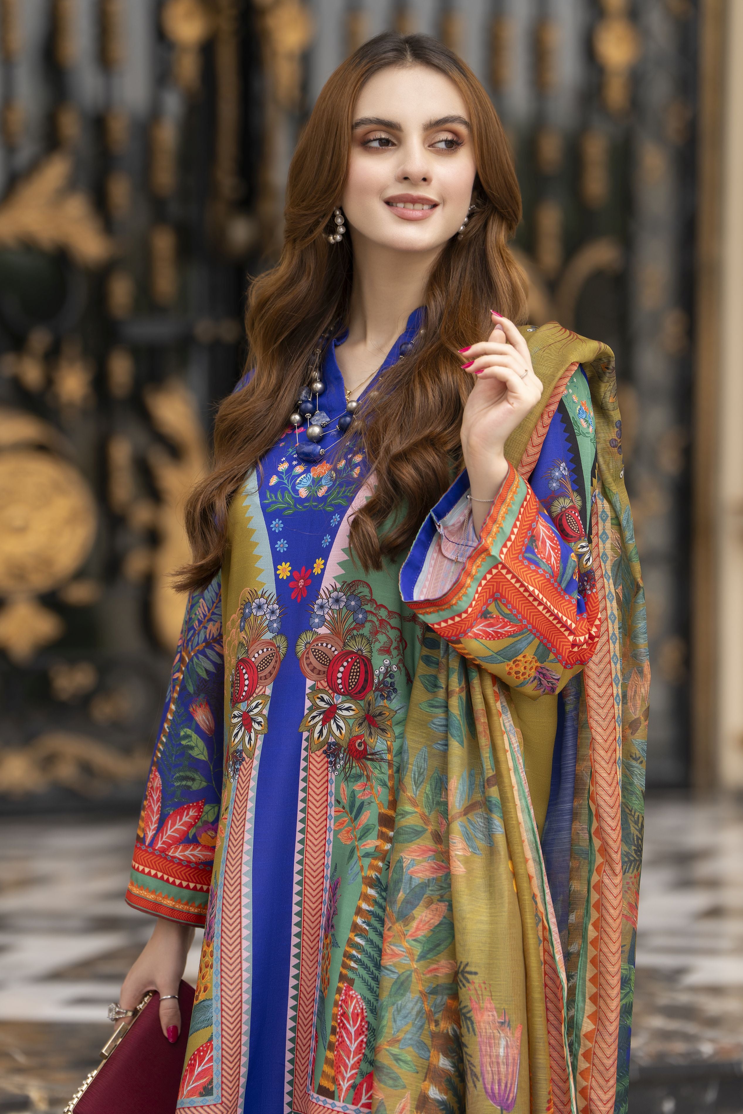 Daily Drapes by Mona – 3pc Printed Raw Silk co-ord set for women DDR5