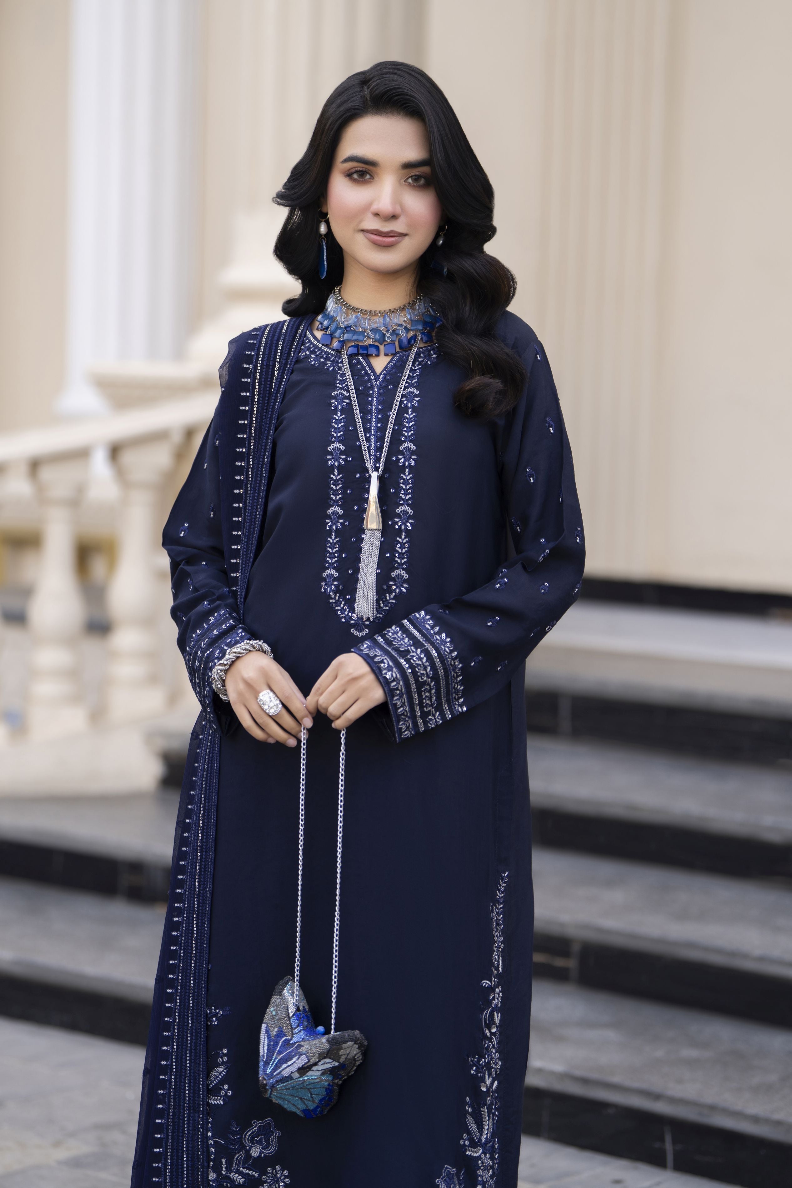 Aleezay Evara 3pc Raw Silk Long Embroidered Ready to Wear Suit EZ10