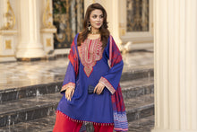 Reshmi RA2 Blue Embroidered Frock with Farshi Shalwar 3pc Raw Silk Suit