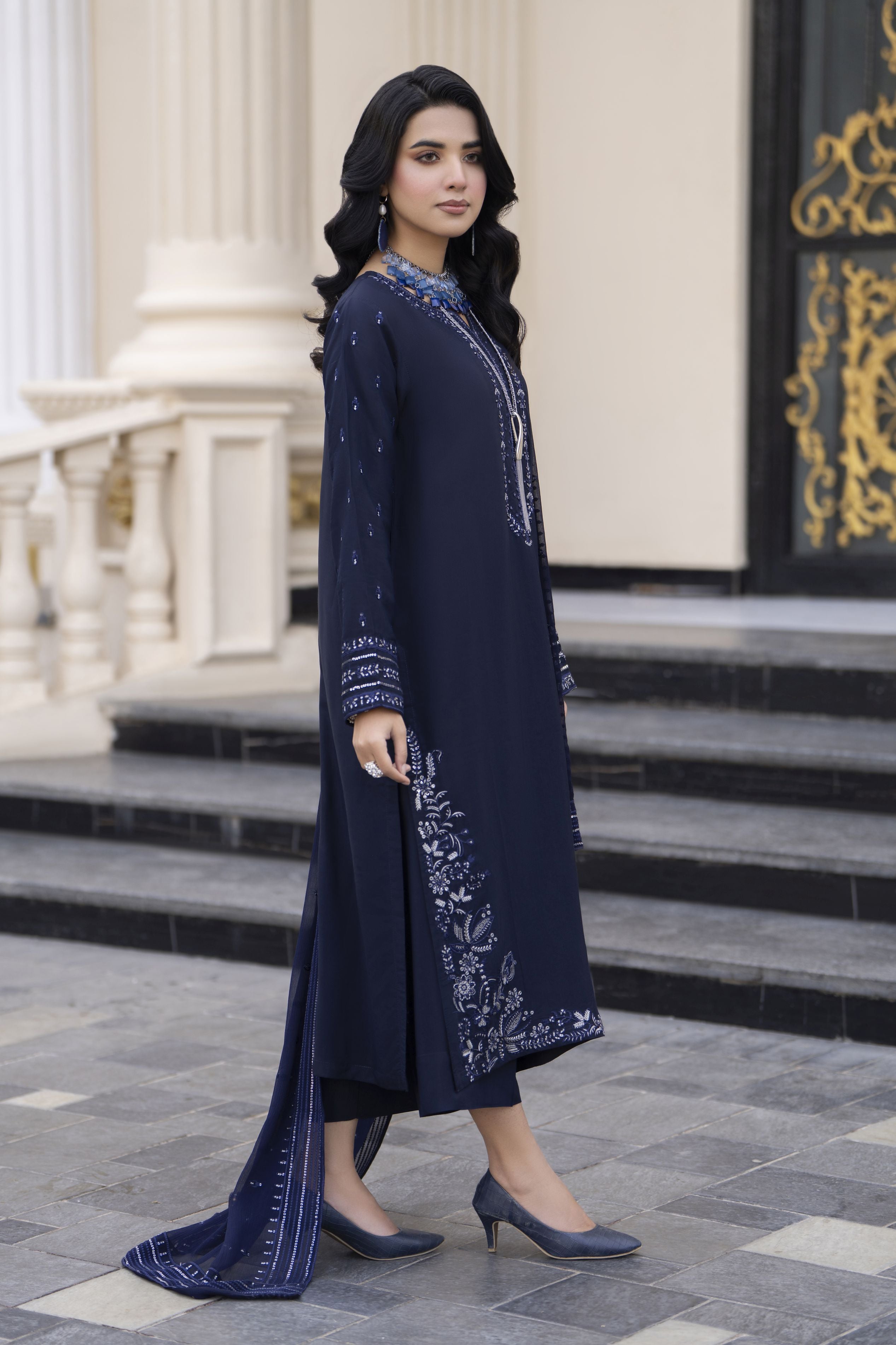 Aleezay Evara 3pc Raw Silk Long Embroidered Ready to Wear Suit EZ10