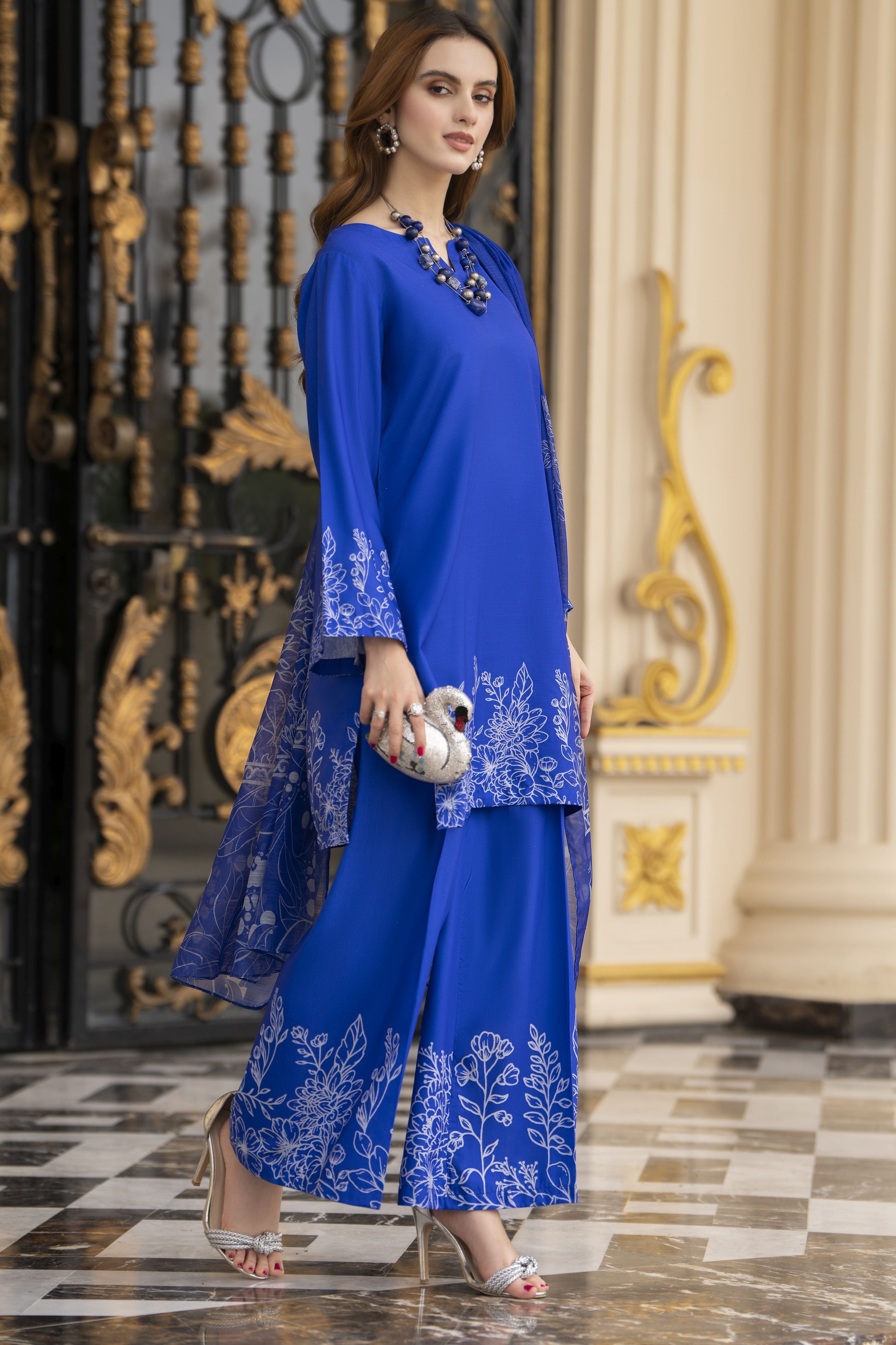 Daily Drapes by Mona – 3pc Raw Silk Suit with palazzo pants DDR4