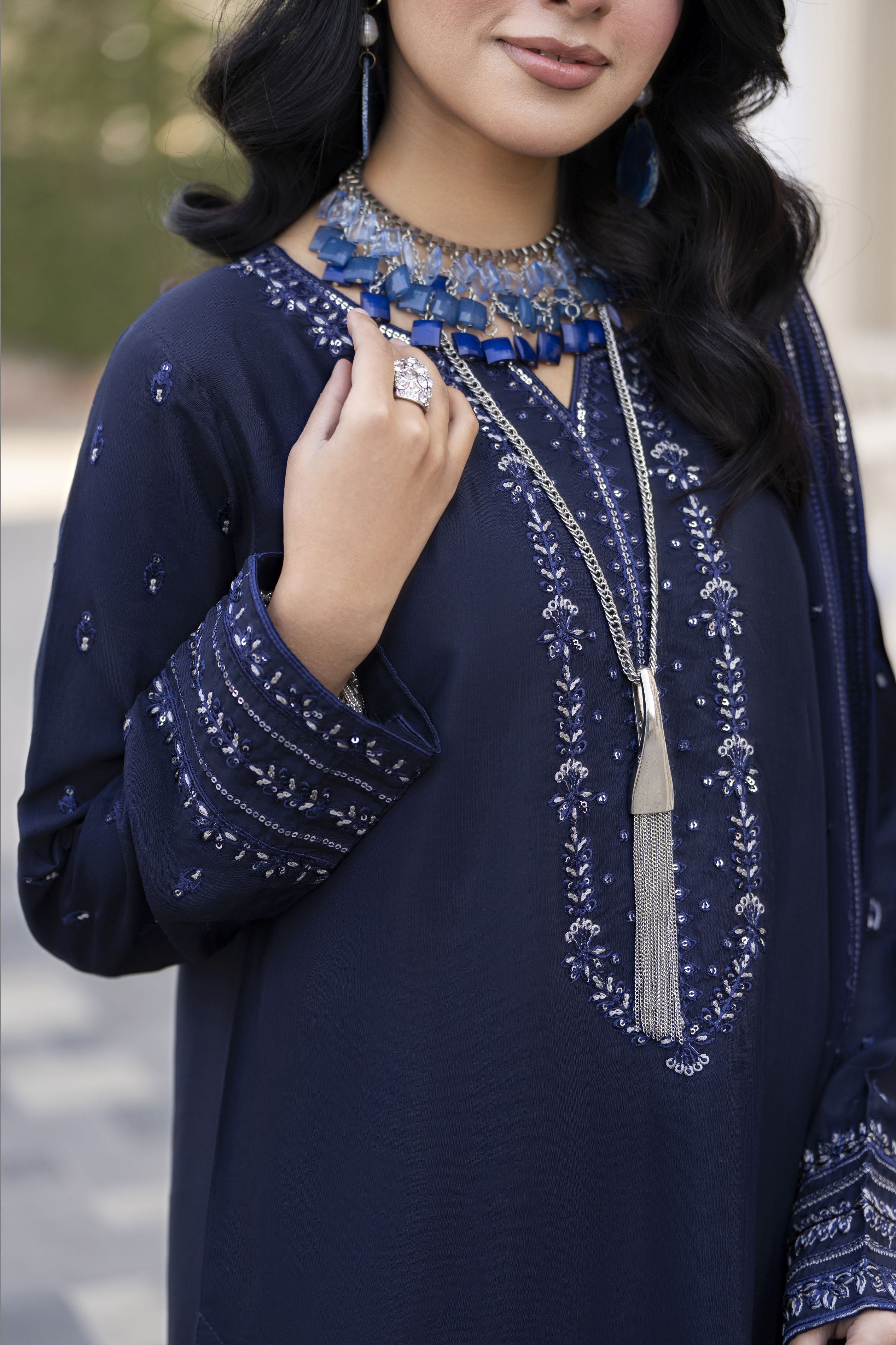 Aleezay Evara 3pc Raw Silk Long Embroidered Ready to Wear Suit EZ10