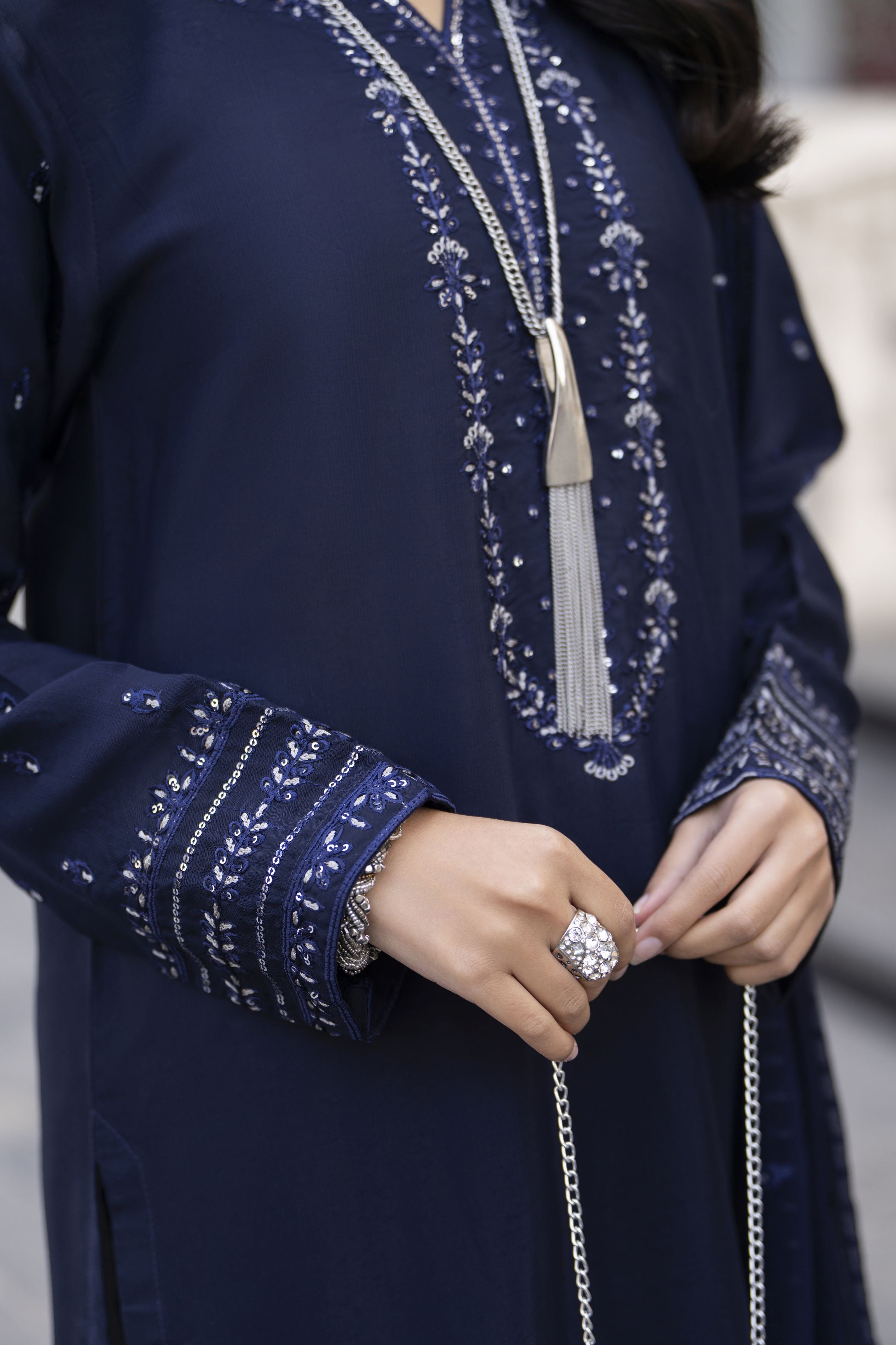 Aleezay Evara 3pc Raw Silk Long Embroidered Ready to Wear Suit EZ10