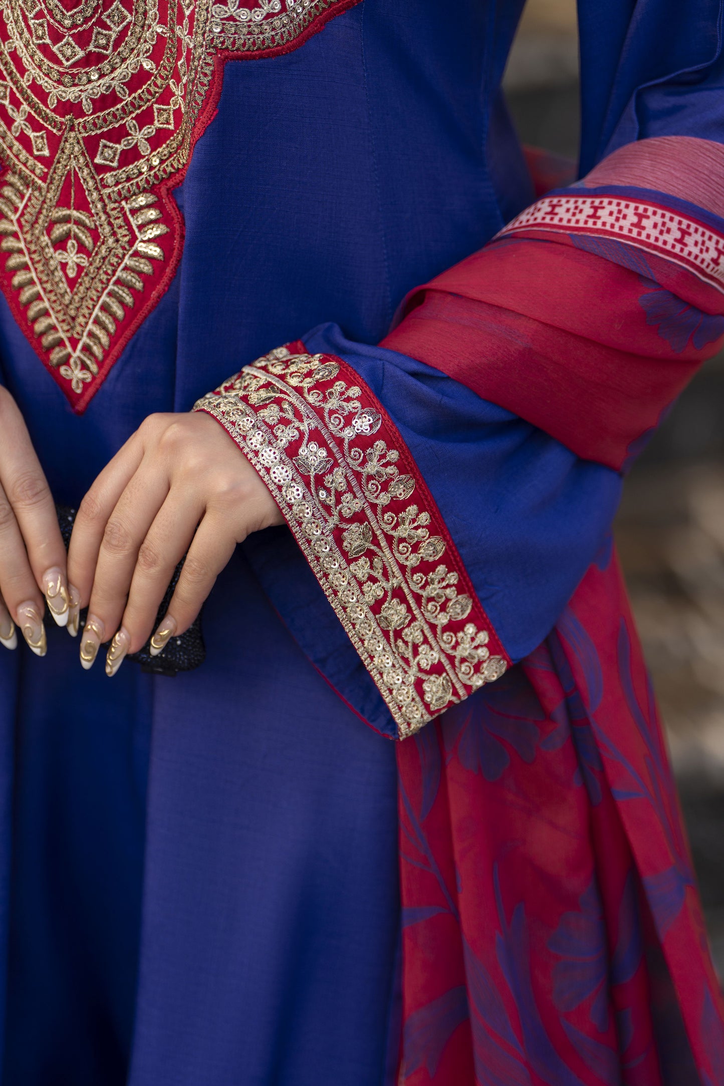 Reshmi RA2 Blue Embroidered Frock with Farshi Shalwar 3pc Raw Silk Suit