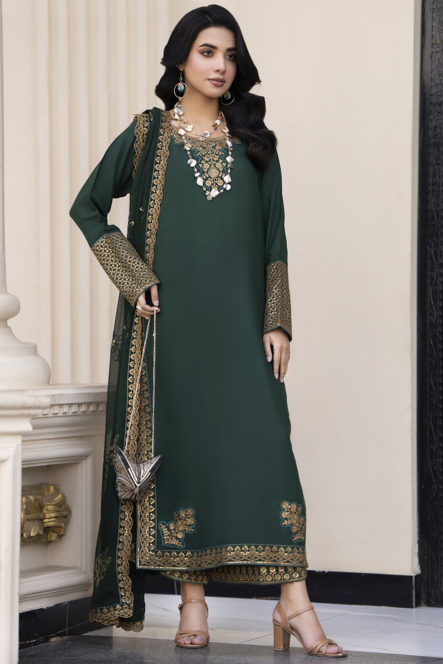 Aleezay Evara 3pc Raw Silk Long Embroidered Dress EZ11