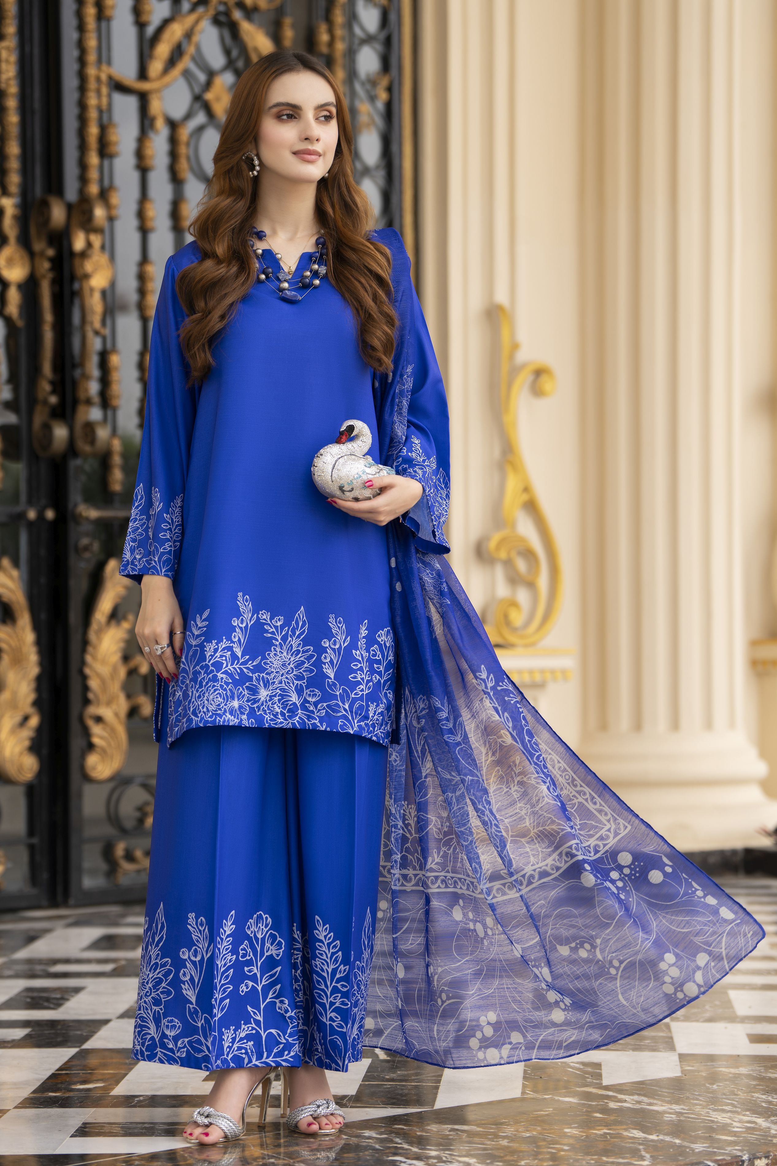 Daily Drapes by Mona – 3pc Raw Silk Suit with palazzo pants DDR4