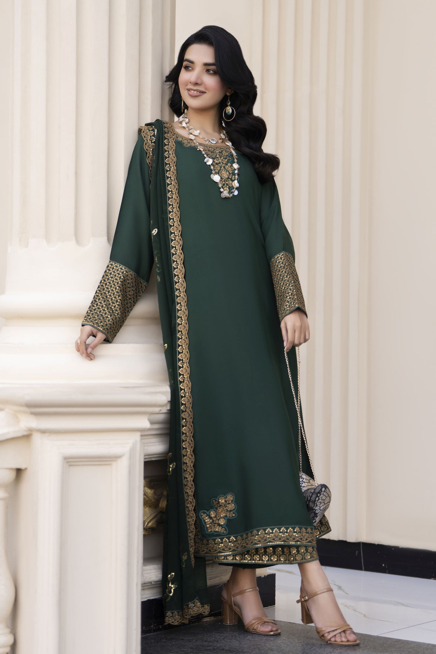 Aleezay Evara 3pc Raw Silk Long Embroidered Dress EZ11
